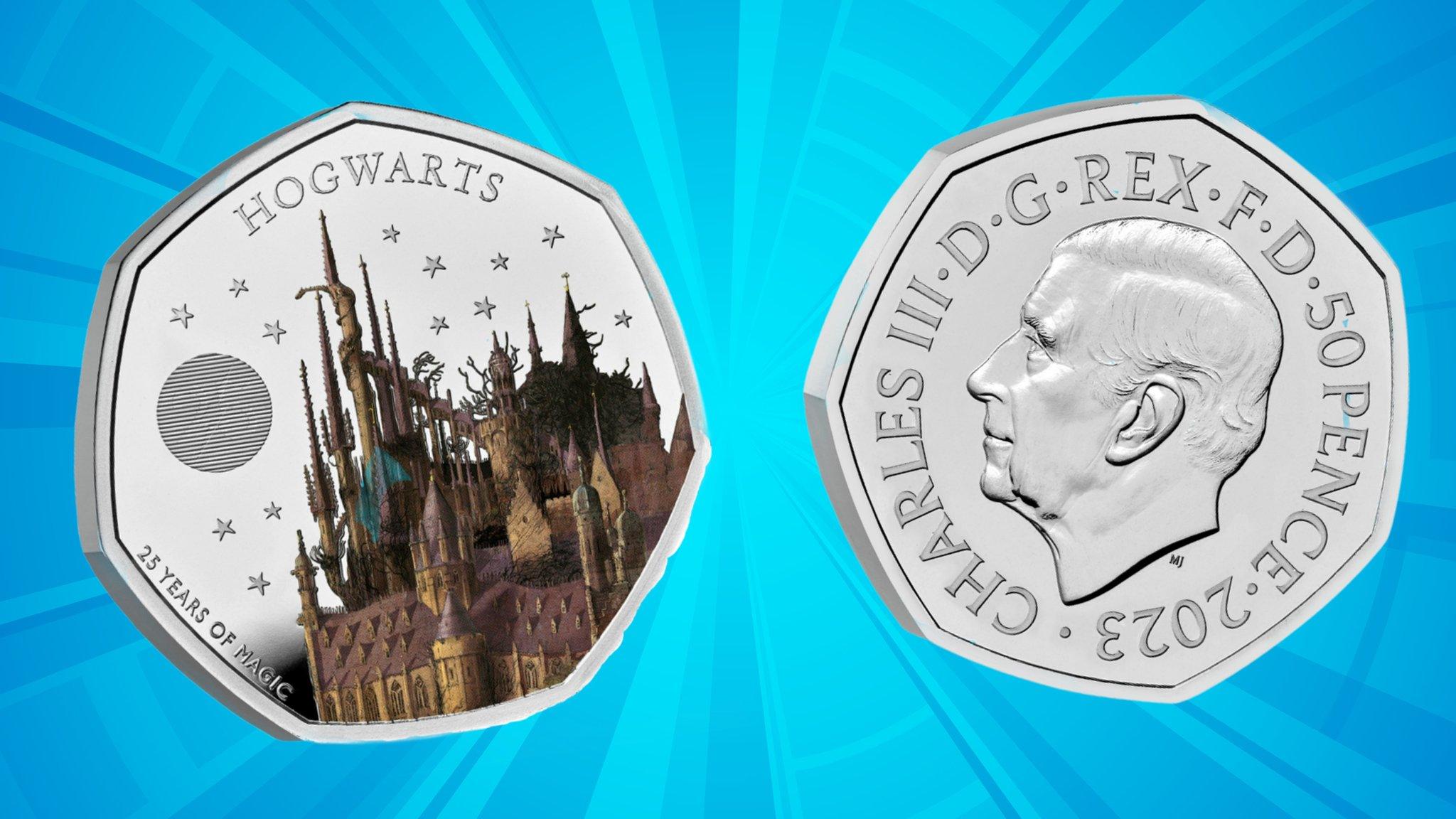 Harry Potter 50p featuring Hogwarts School of Witchcraft and Wizardry