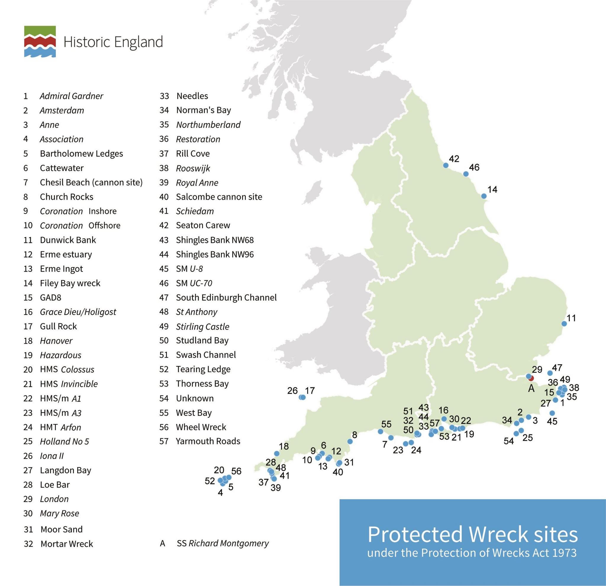 The list of protected sites marked on a map