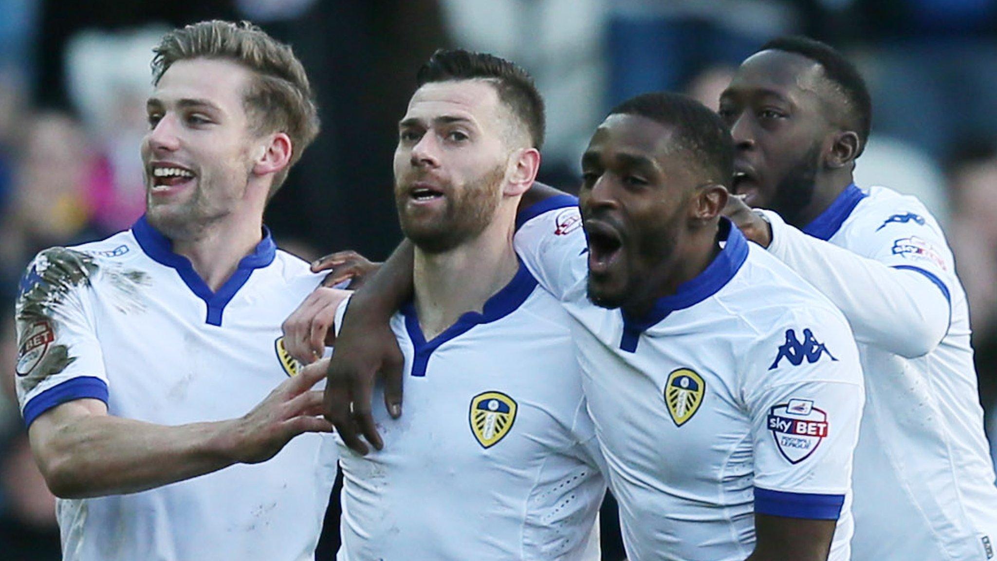 Leeds United celebrate Mirco Antenucci's second goal