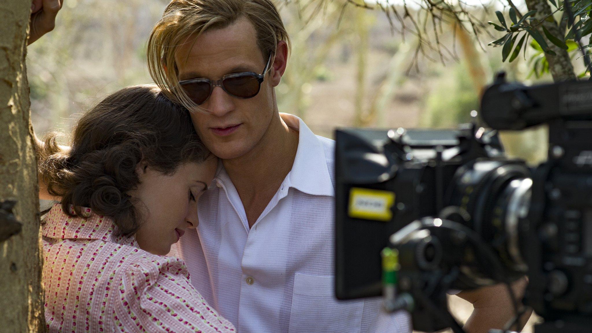 Claire Foy and Matt Smith on the set of The Crown.