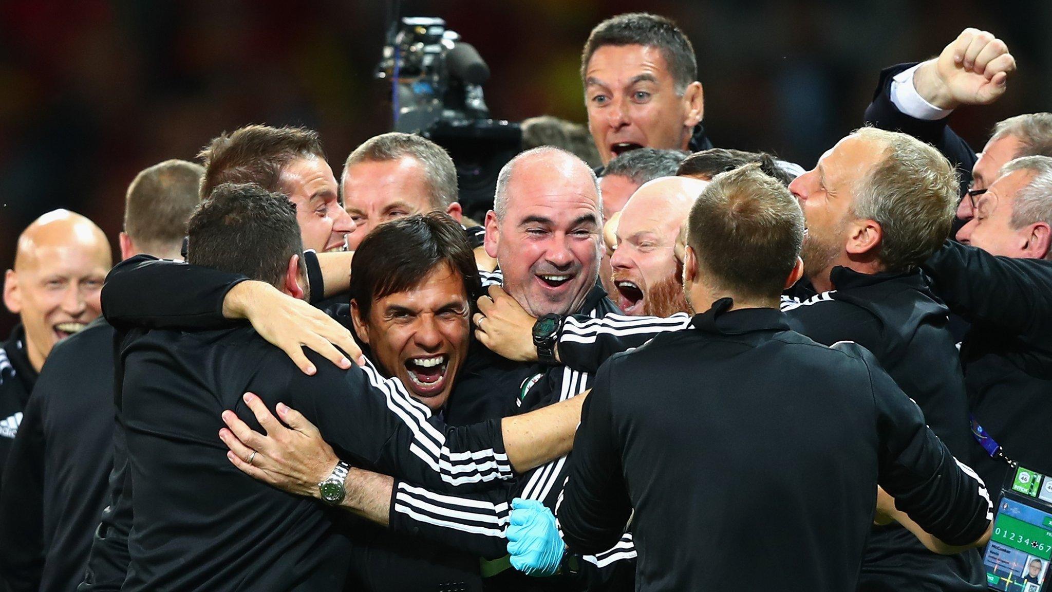 Wales coaches celebrate