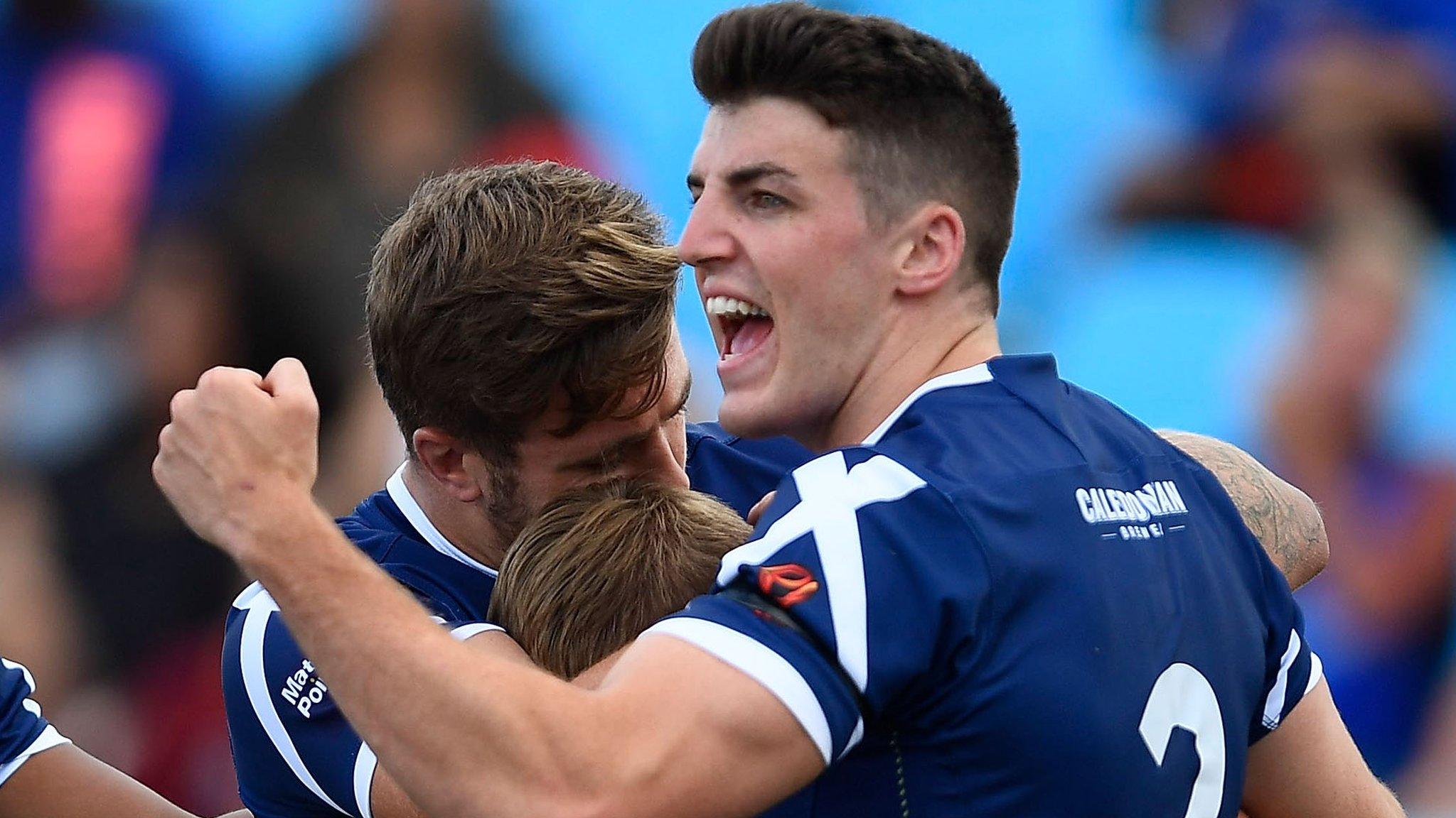 Scotland's Shane Toal celebrates a try against Samoa