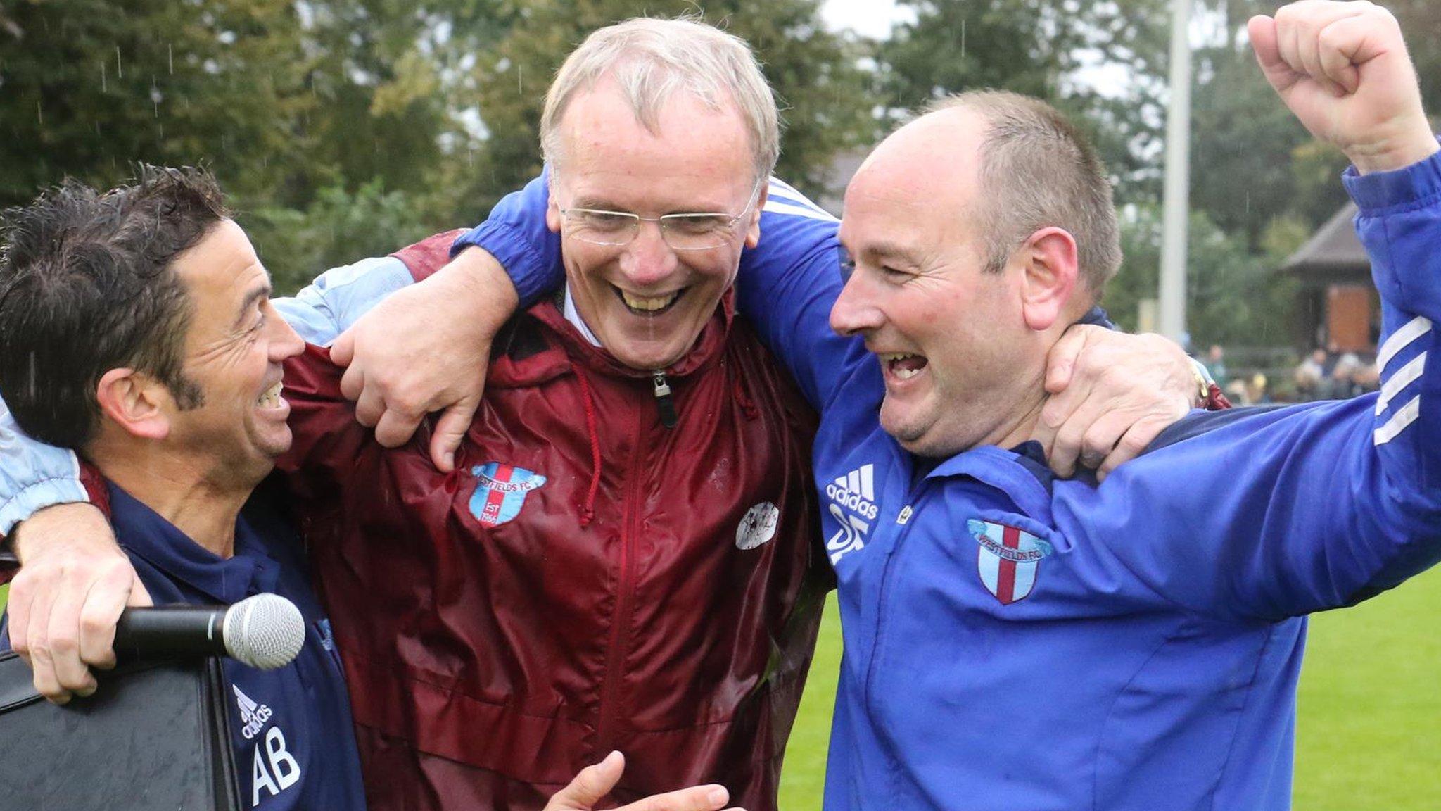 Andrew Morris (centre), founder of Westfields, celebrates FA Cup fourth round win with the management team