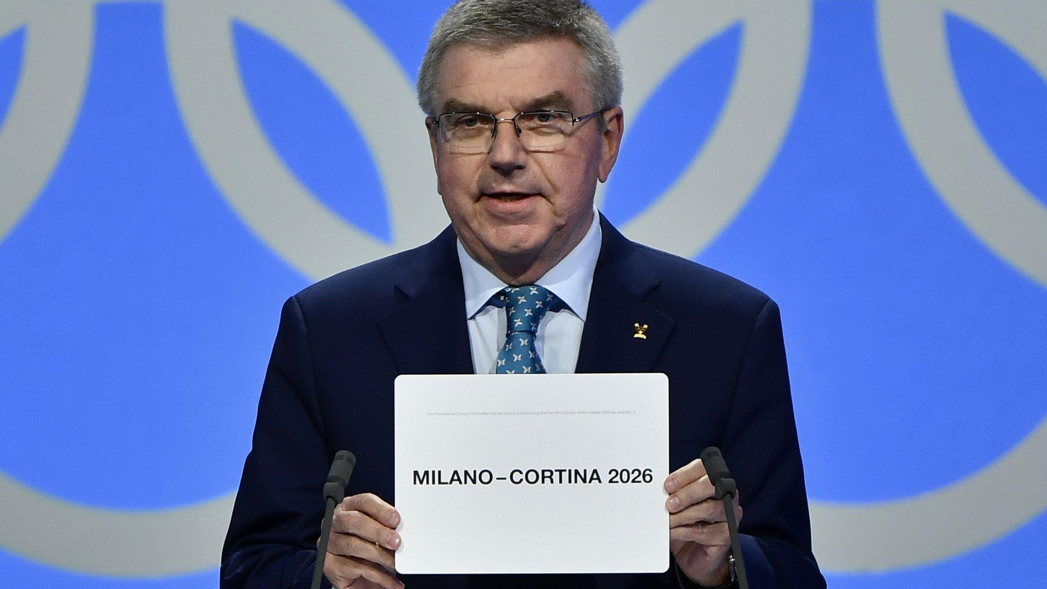 The joint Milan-Cortina bid is announced as the hosts of the 2026 Winter Olympics