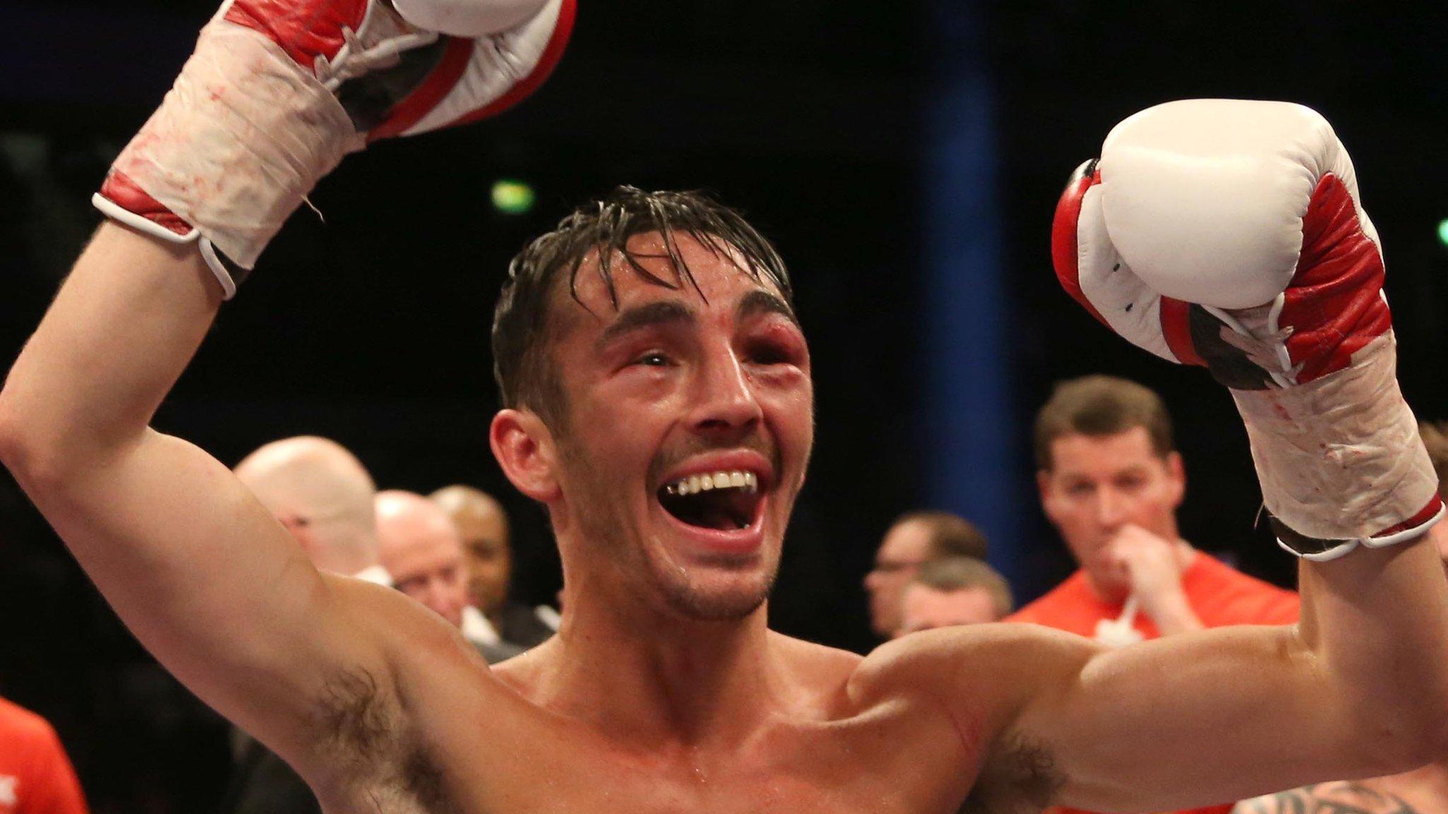 Jamie Conlan celebrates his Commonwealth title victory over Anthony Nelson