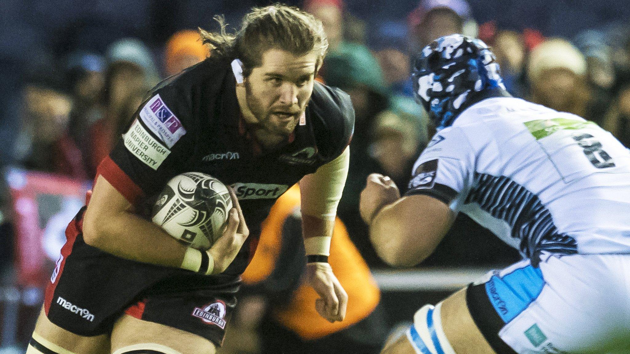 Edinburgh lock Ben Toolis runs with the ball in their recent Pro12 match with Glasgow