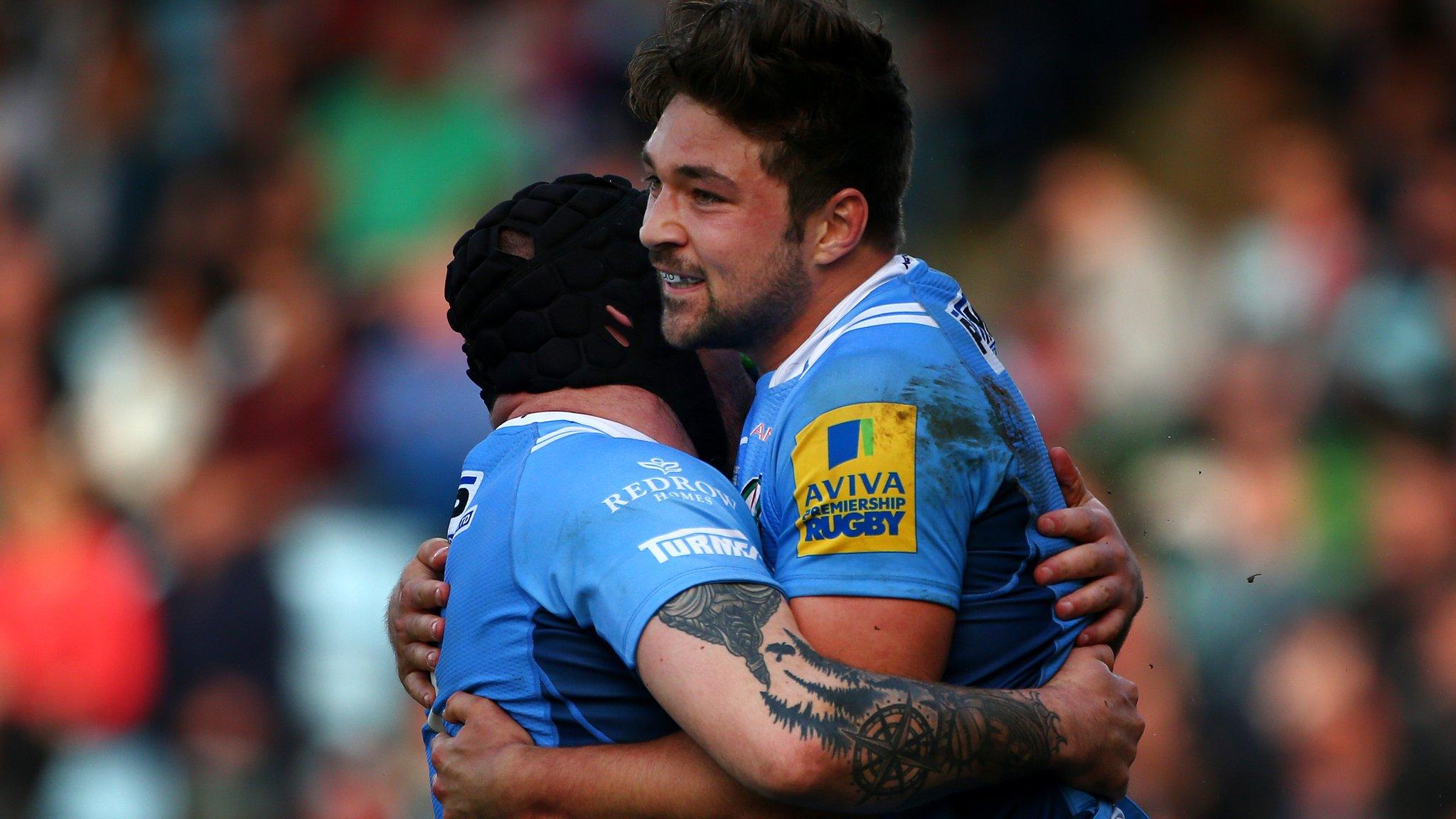 Tom Fowlie celebrates scoring a try