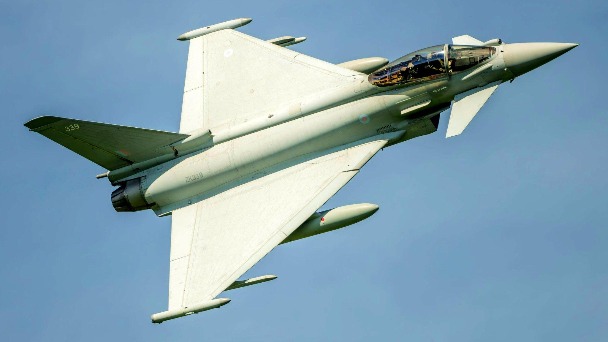 RAF Typhoon flying over Hathersage in Derbyshire