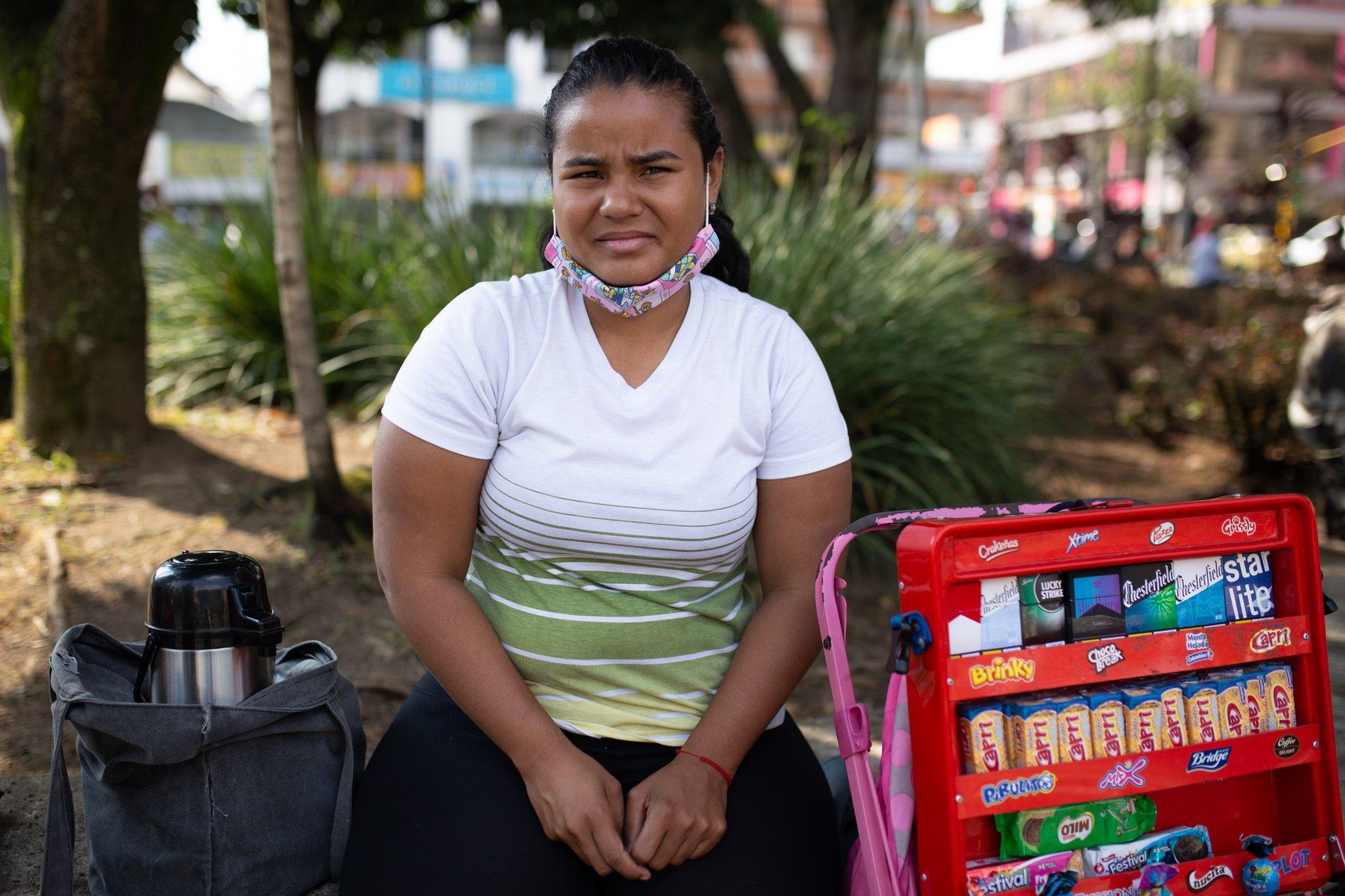 Danexi Andrade selling sweets in Medellin