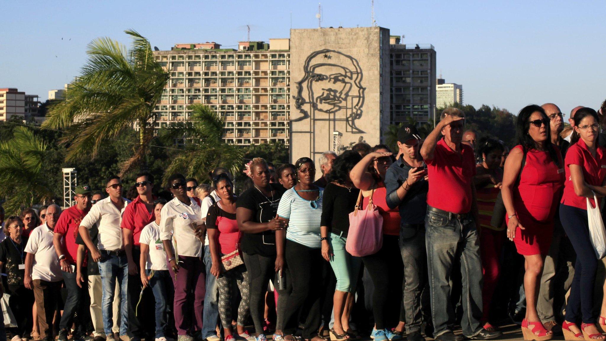 People queue to pay tribute to Castro at Revolution Square in Havana