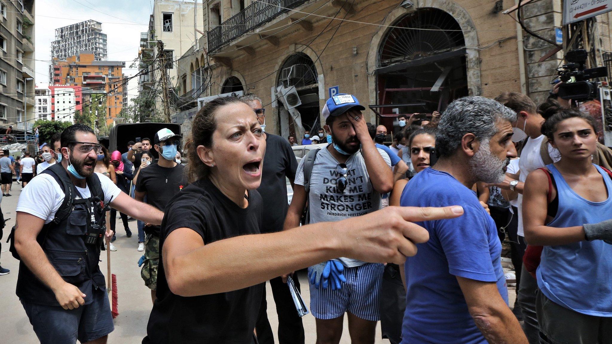 Anti-government protesters chanting against the government in Beirut, Lebanon, 06 August 2020