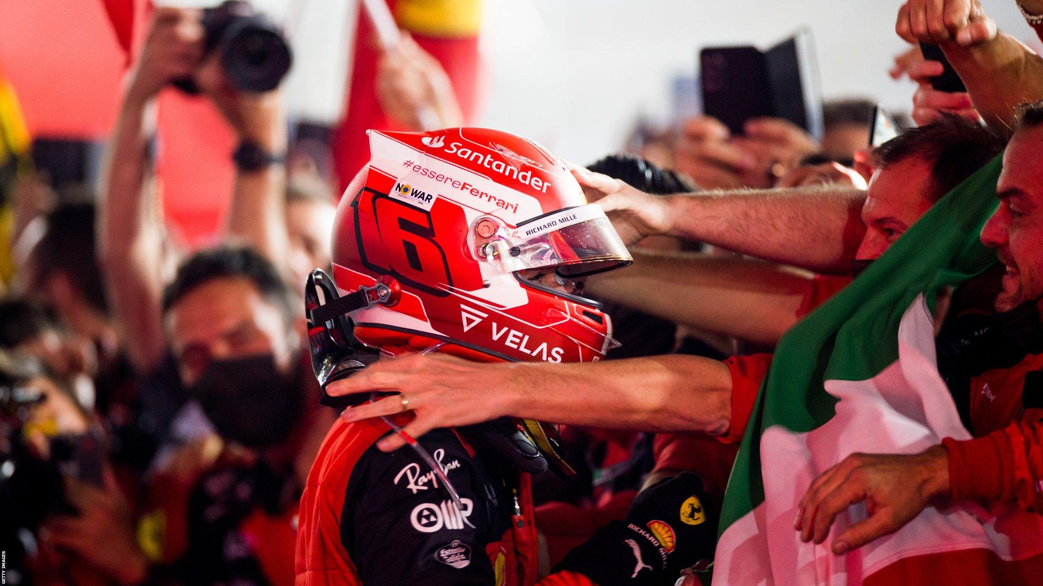 Charles Leclerc celebrates victory