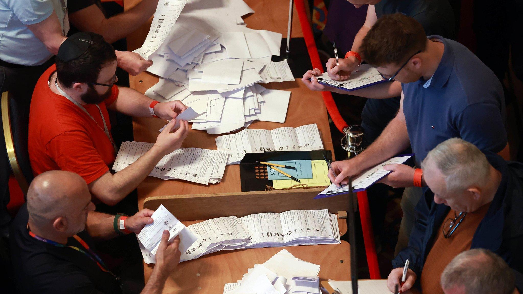 Election staff counting votes at Belfast City Hall