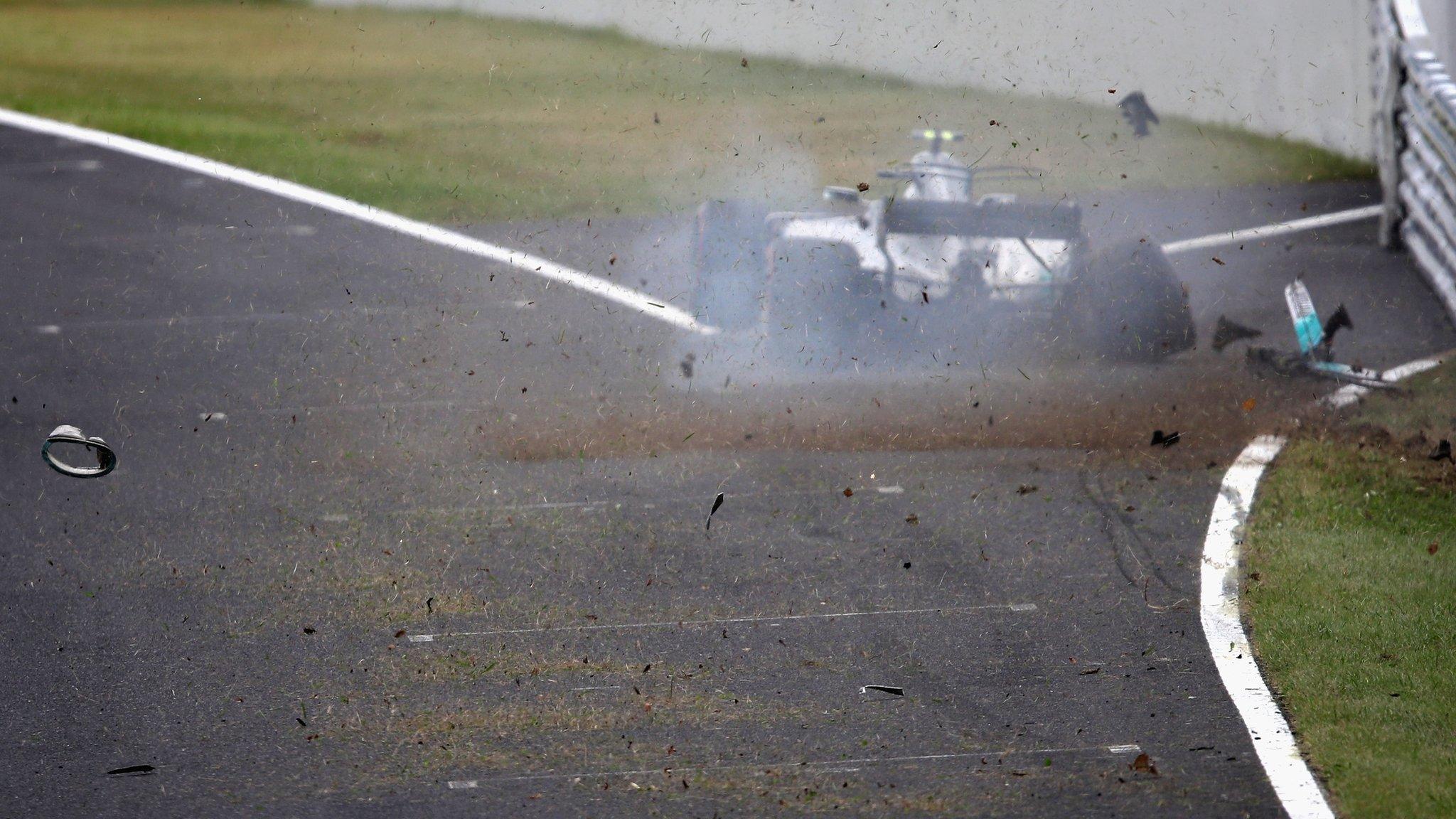 Valtteri Bottas crashes during final practice of the Japanese grand prix