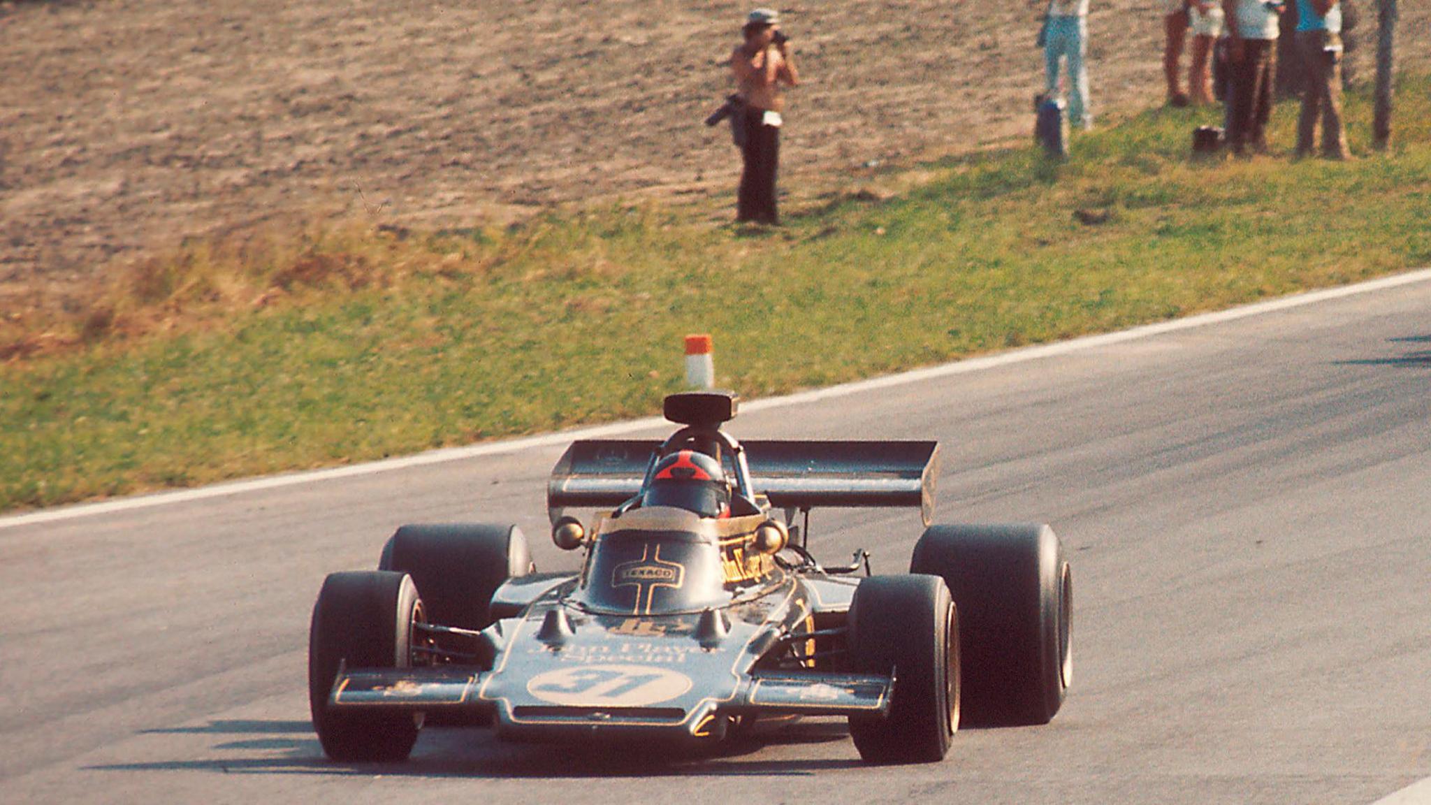 Emerson Fittipaldi in the Lotus 72 at the Austrian Grand Prix in 1972, the year he won his first of two drivers' championships