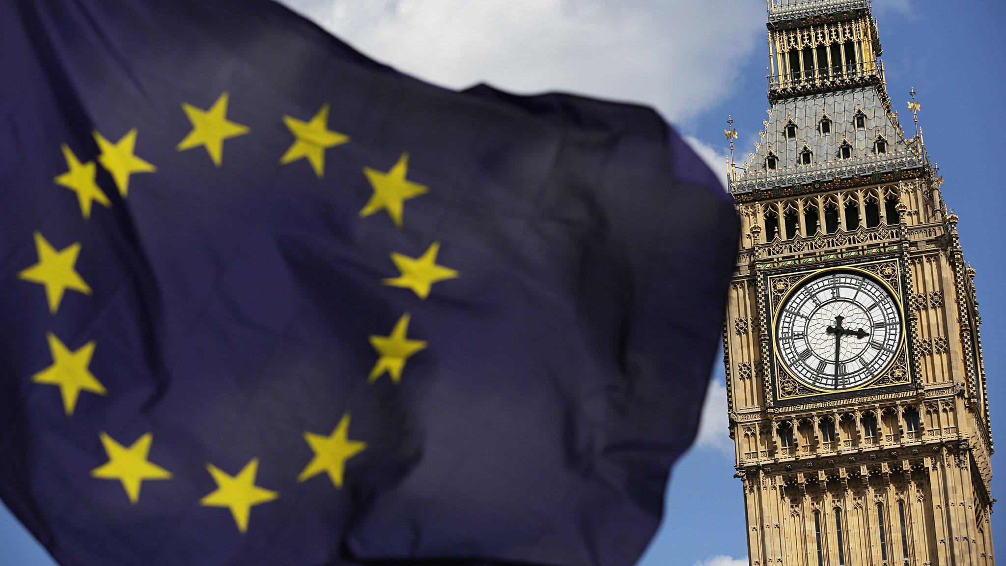 EU flag and Houses of Parliament