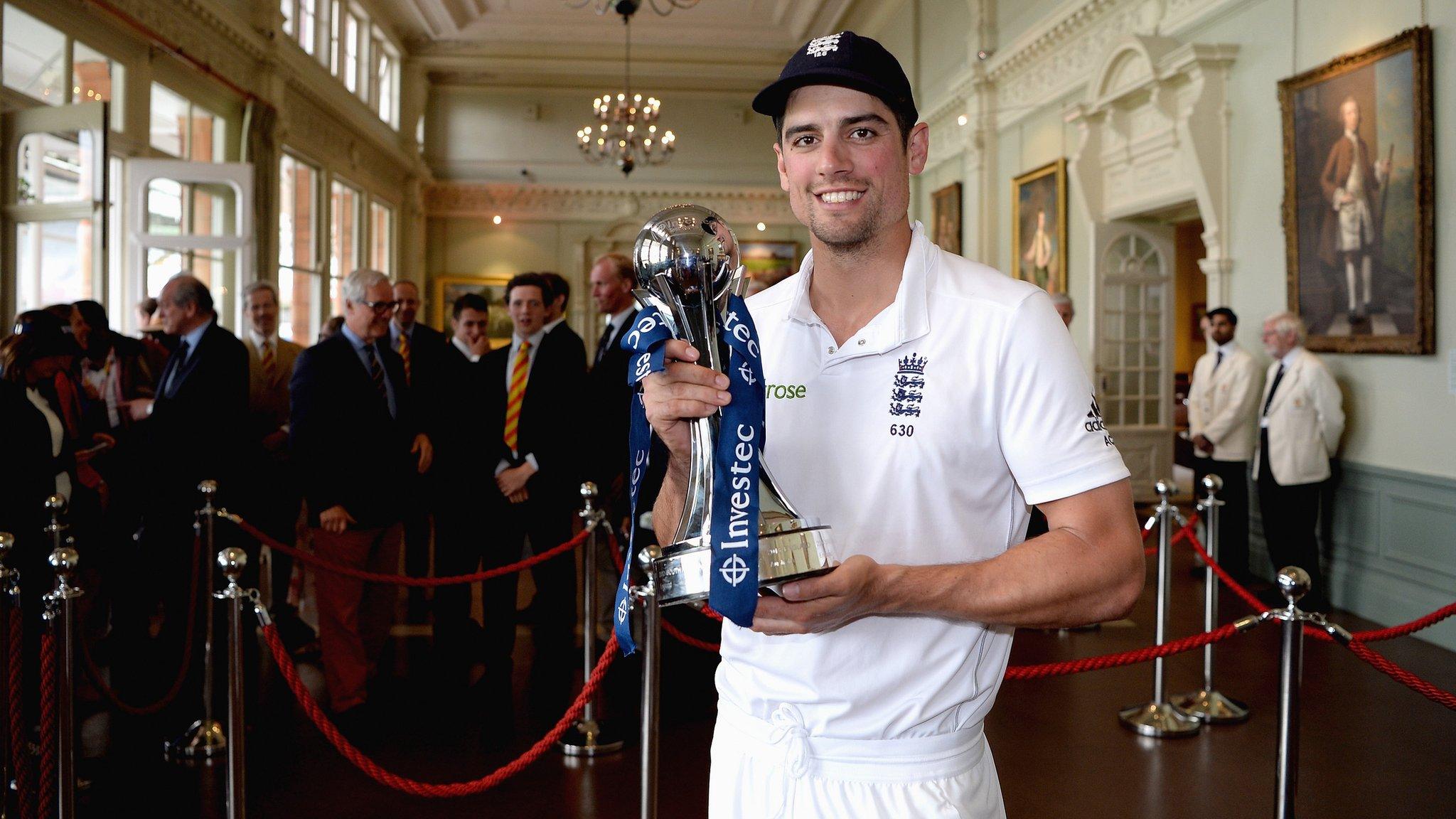 Alastair Cook with the Test series trophy