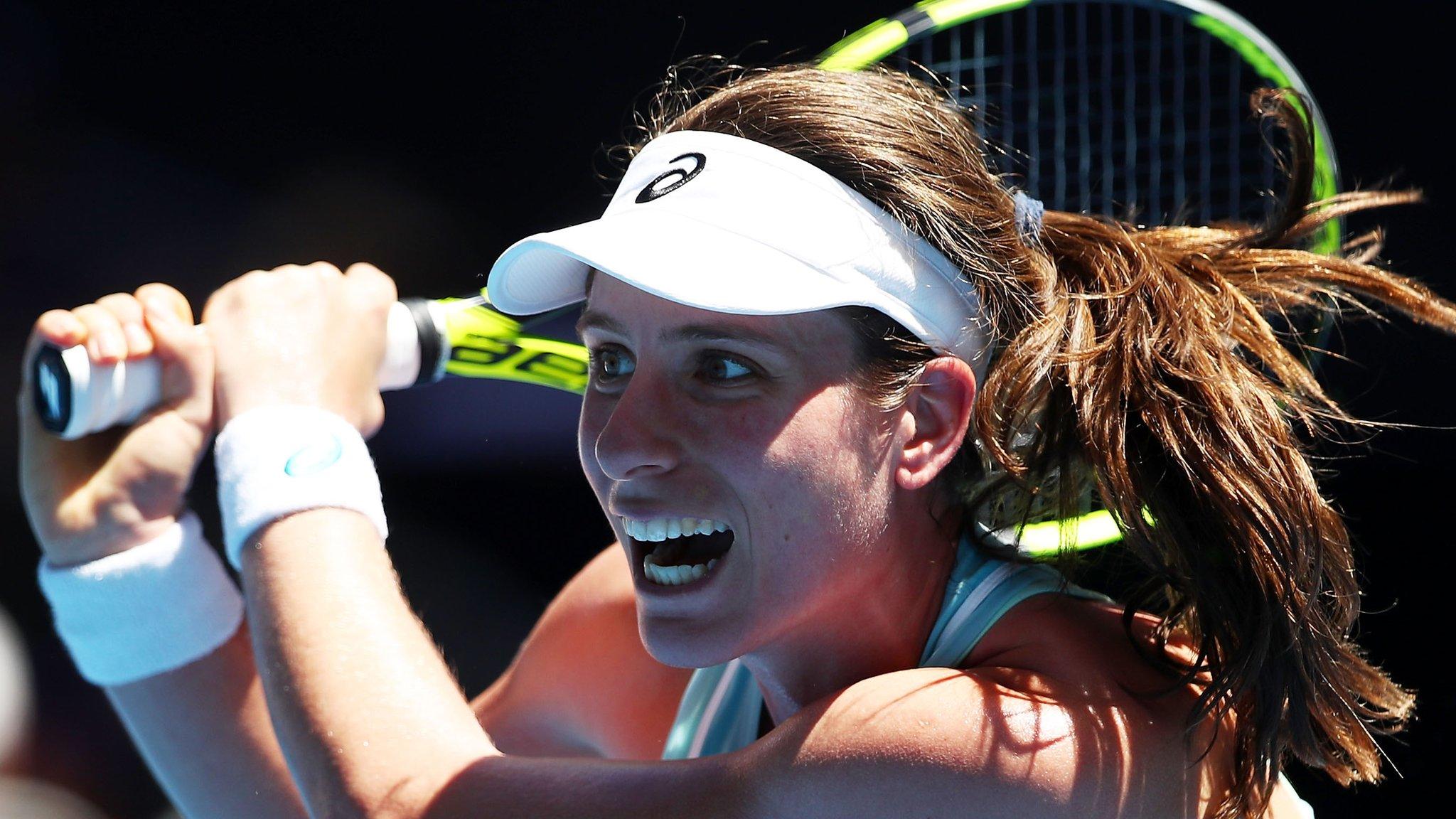 Johanna Konta plays a backhand during her first-round match at the Australian Open