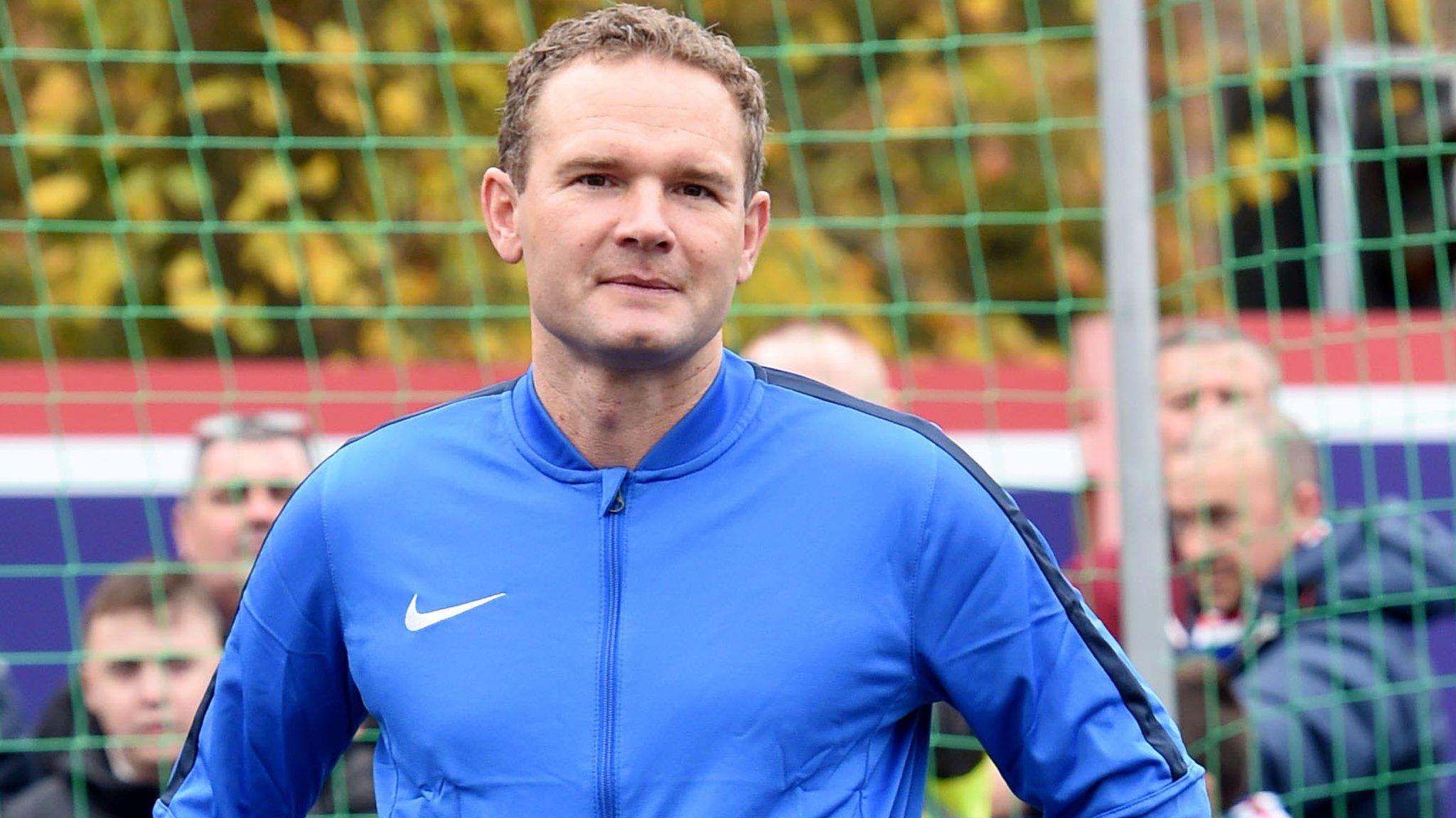 Jonatan Johansson takes part in a street soccer match outside Ibrox in October 2016