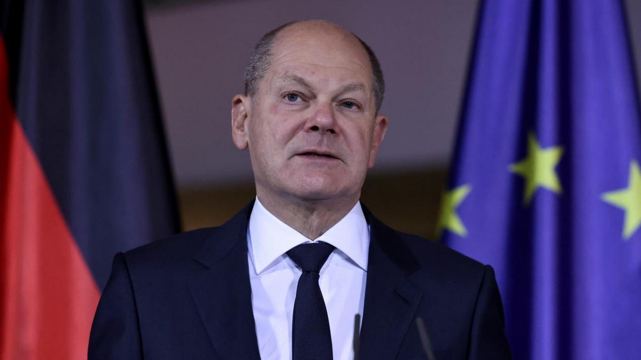 German Chancellor Olaf Scholz speaks during a meeting with heads of German federal states on 6 November