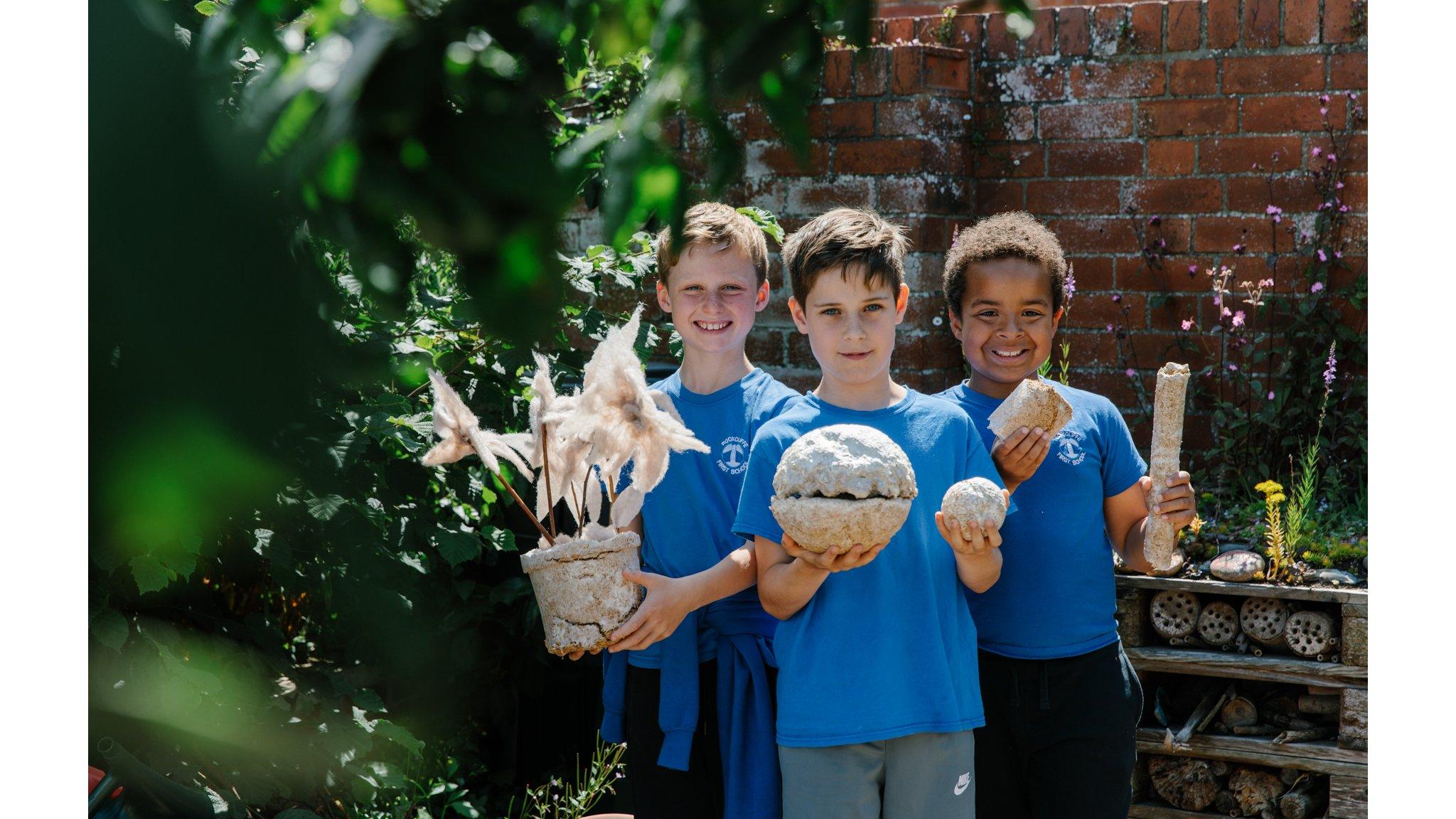 Youngsters with their fungal creations