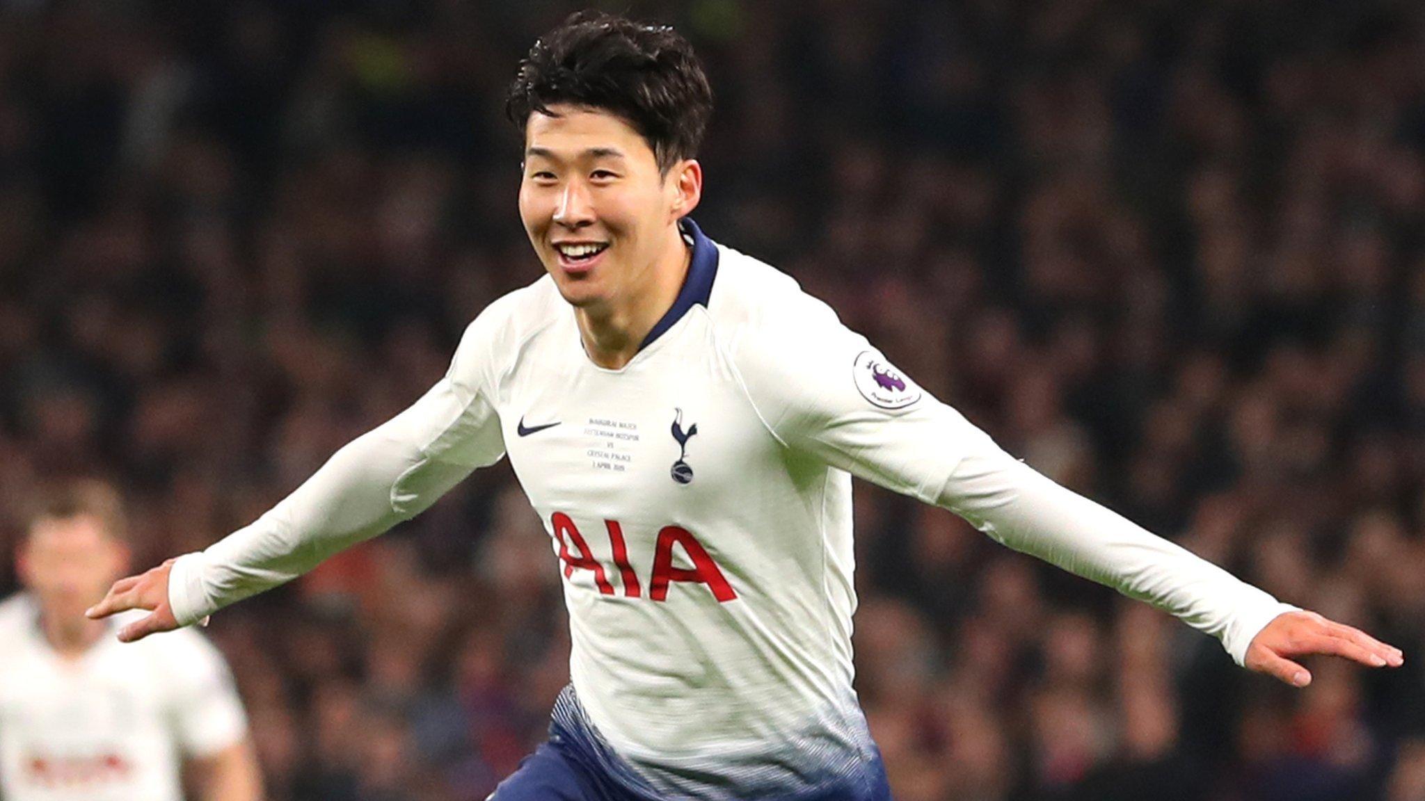 Son Heung-Min celebrates scoring for Tottenham against Crystal Palace