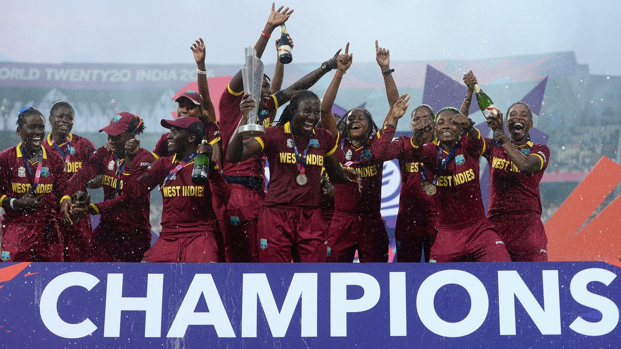 West Indies celebrate with the trophy
