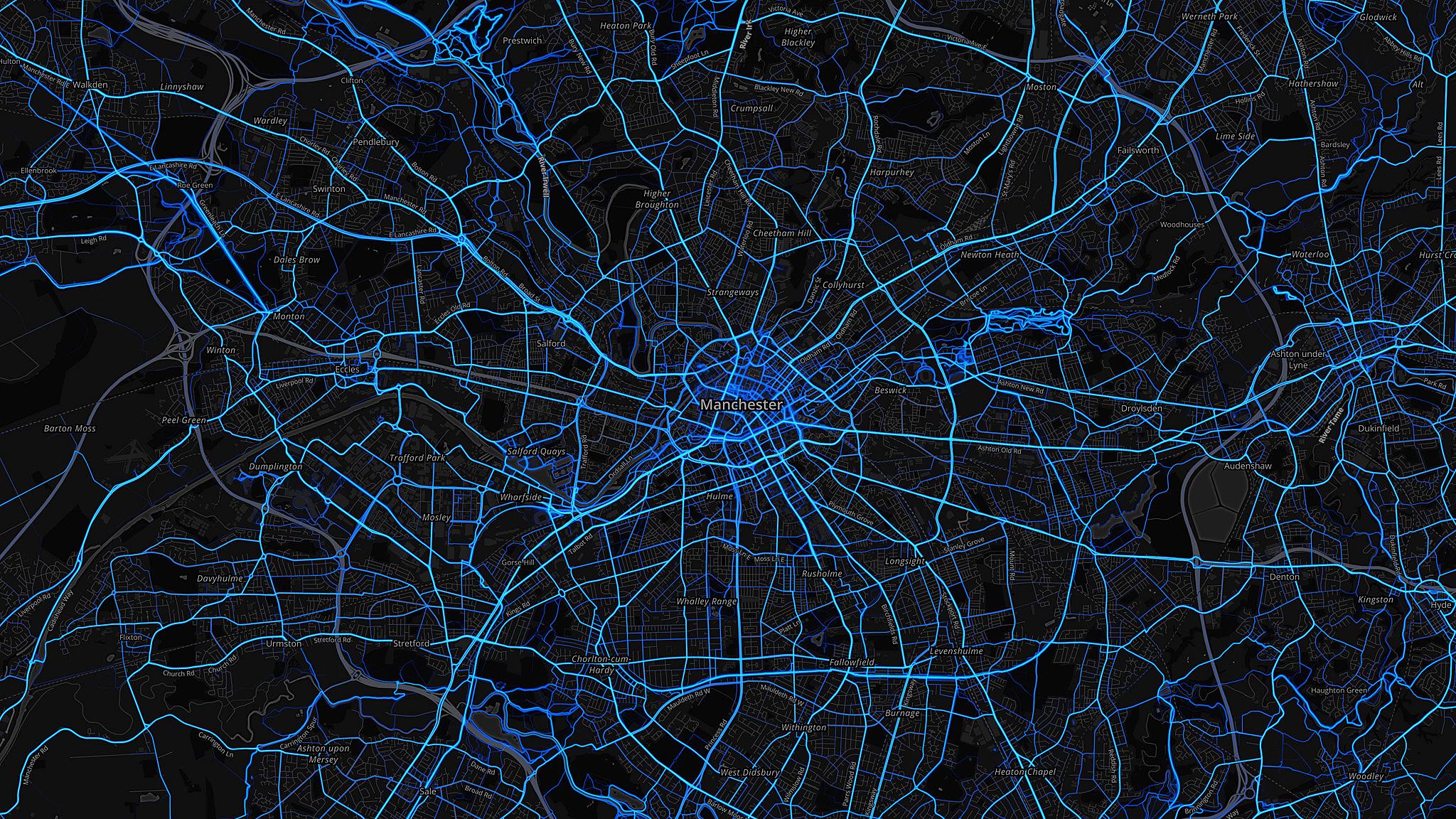 Manchester - cycling routes (by Strava users 2015)