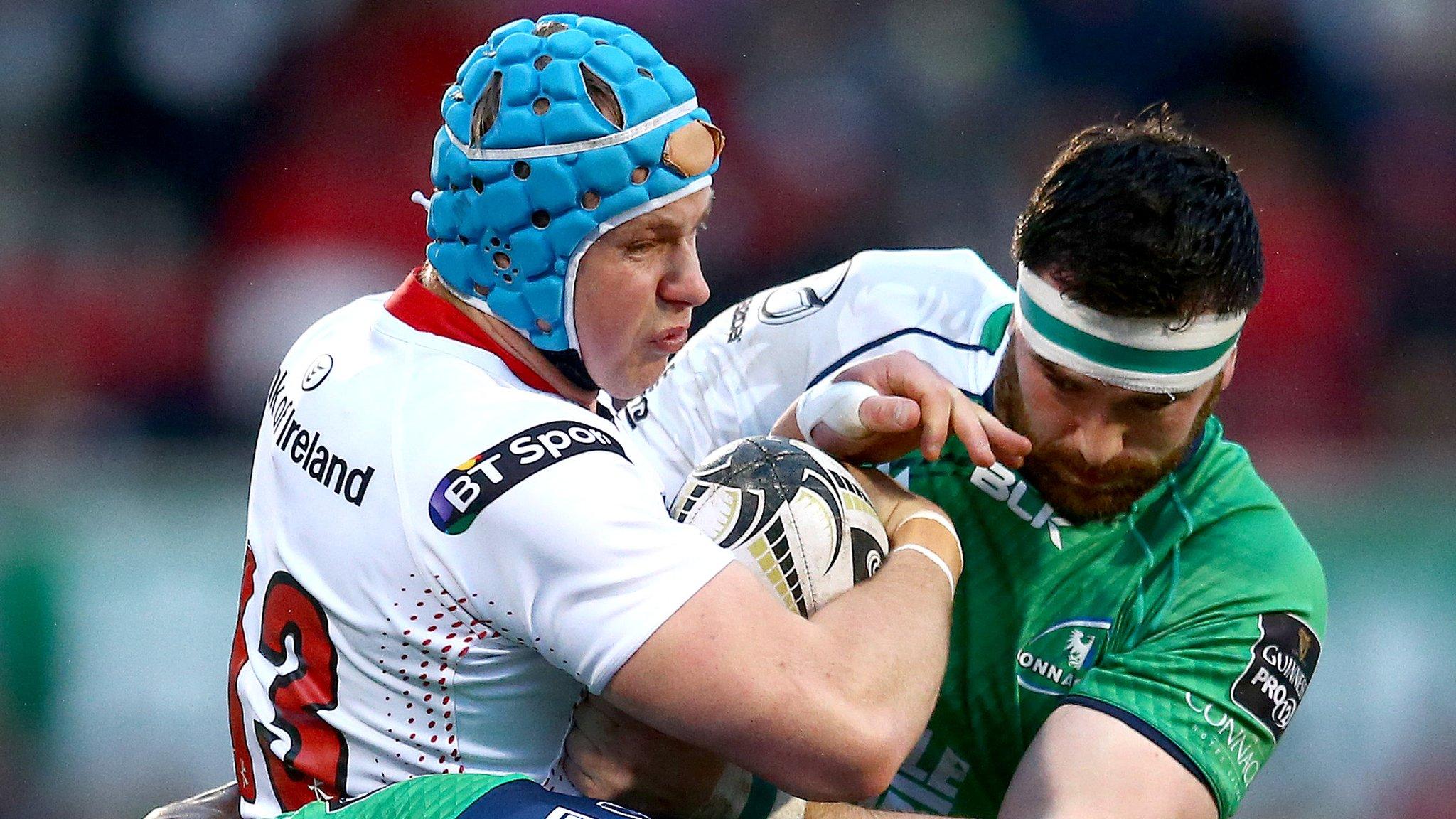 Ulster's Luke Marshall battles with Connacht's Andrew Browne at Kingspan Stadium