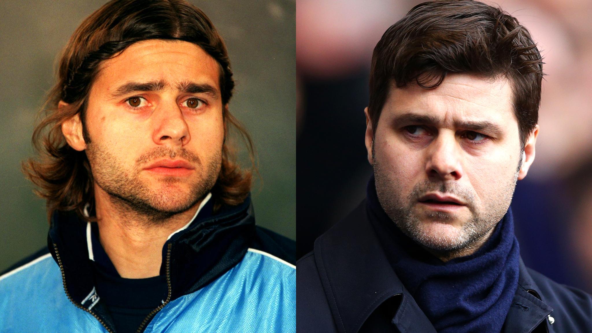 Mauricio Pochettino pictured playing for Argentina and managing Tottenham