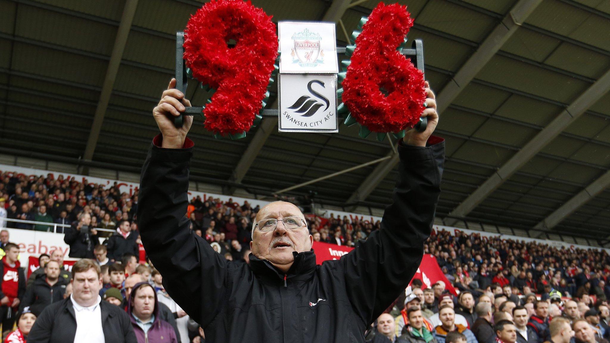 Barry Devonside, father of a victim in the Hillsborough disaster, with a tribute before the game