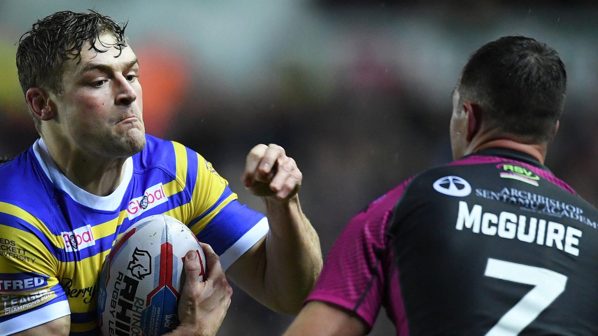 Jimmy Keinhorst takes on Danny McGuire at Elland Road