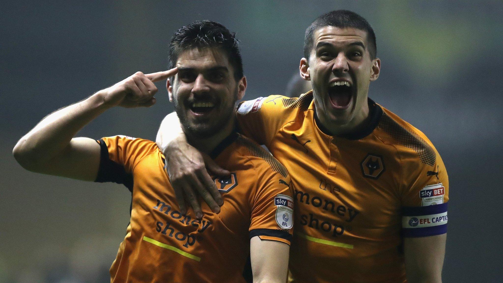 Ruben Neves and Conor Coady celebrate a Wolves goal