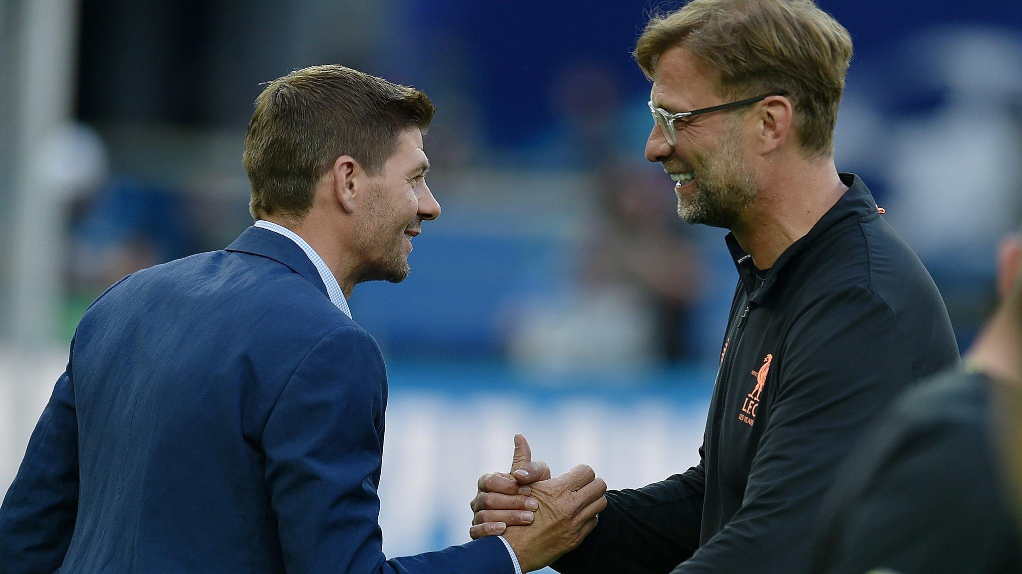 Rangers manager Steven Gerrard and Liverpool boss Jurgen Klopp