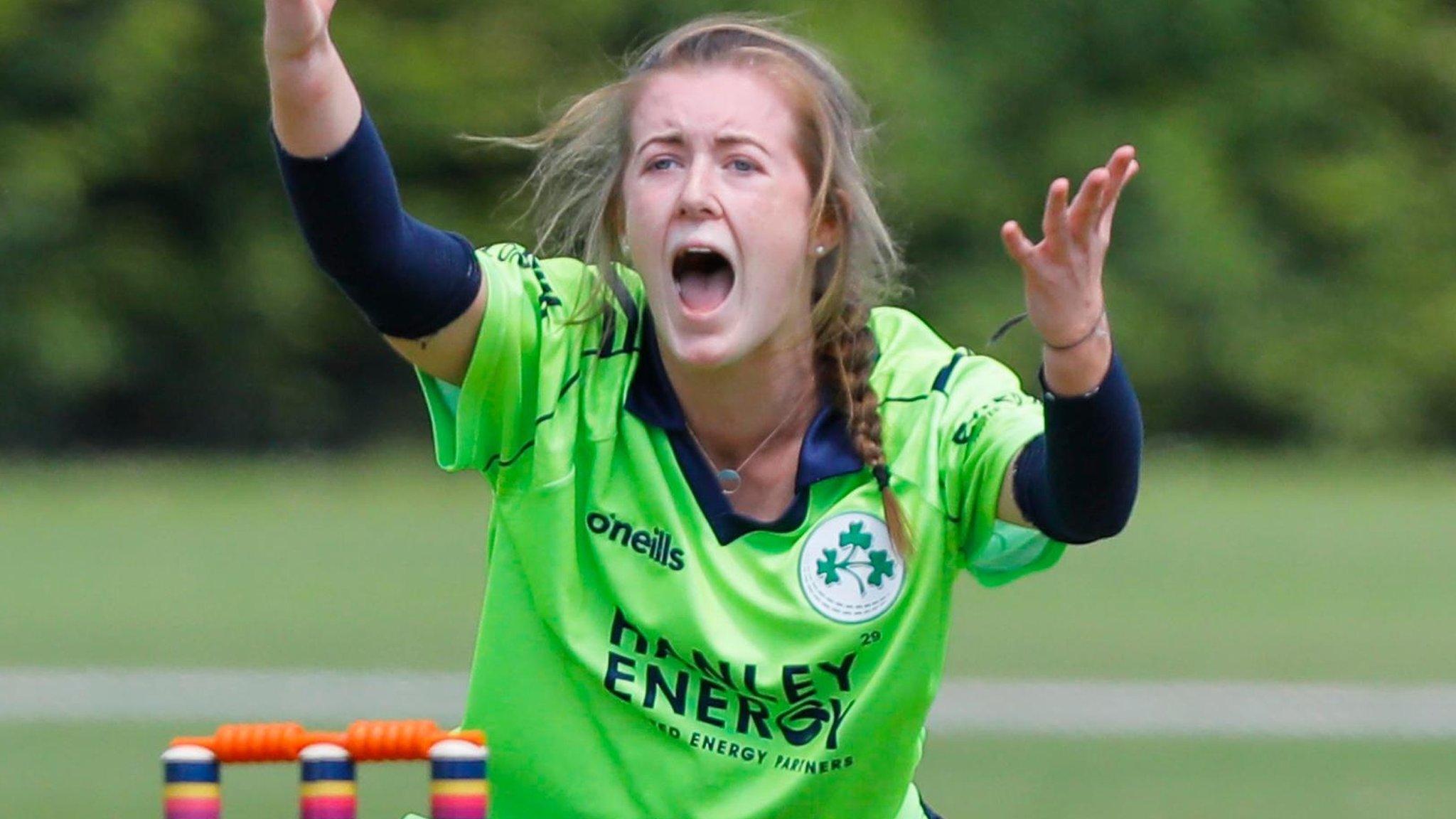 Lucy O'Reilly appeals for a wicket against Thailand