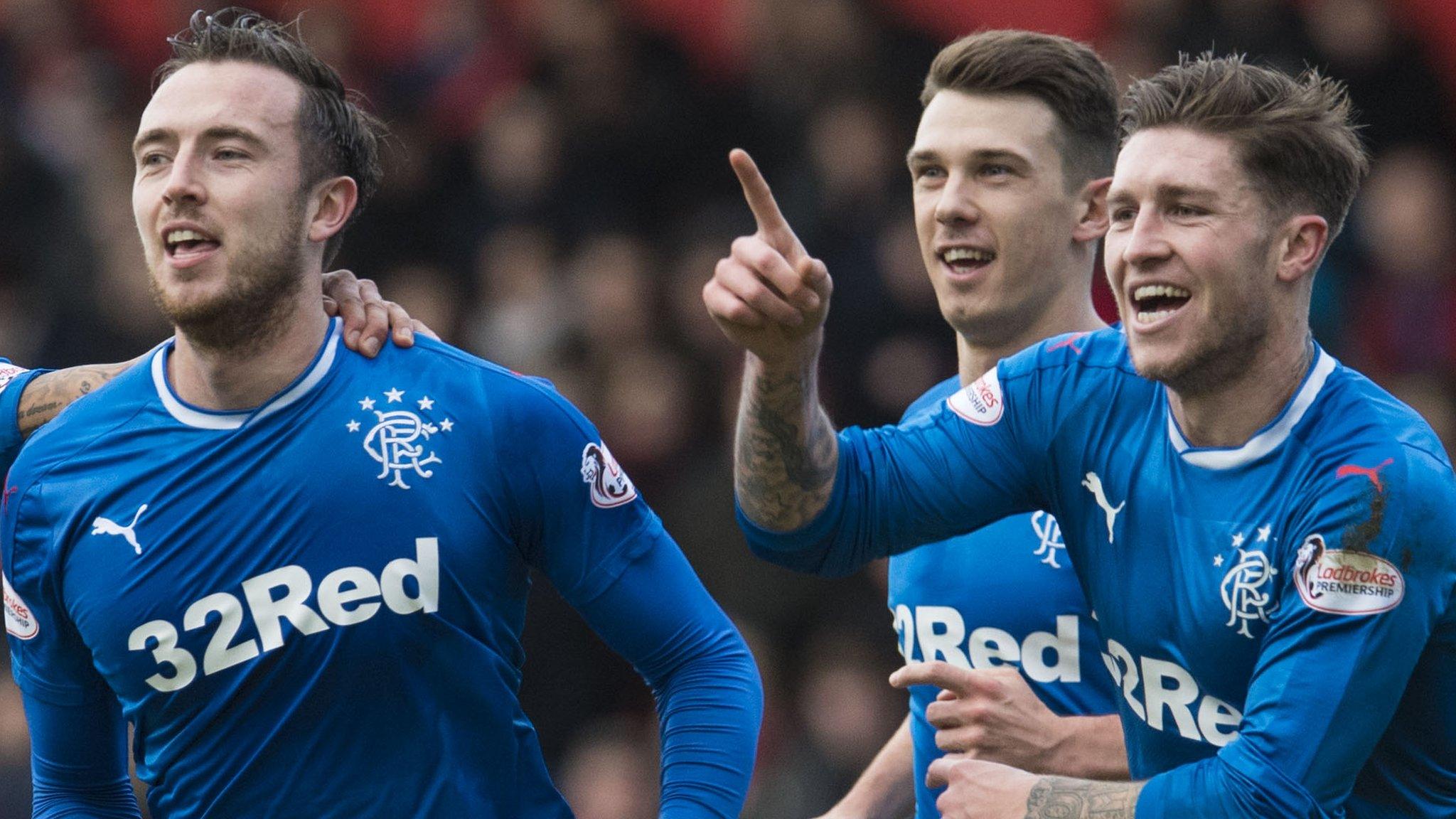 Rangers' Danny Wilson, Ryan Jack and Josh Windass celebrate