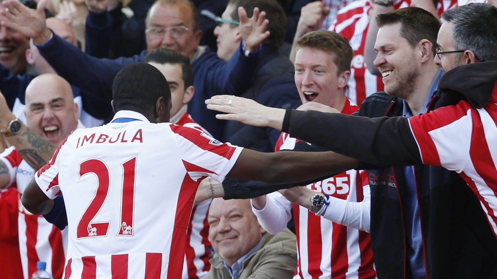 Gianni Imbula celebrates with Stoke fans