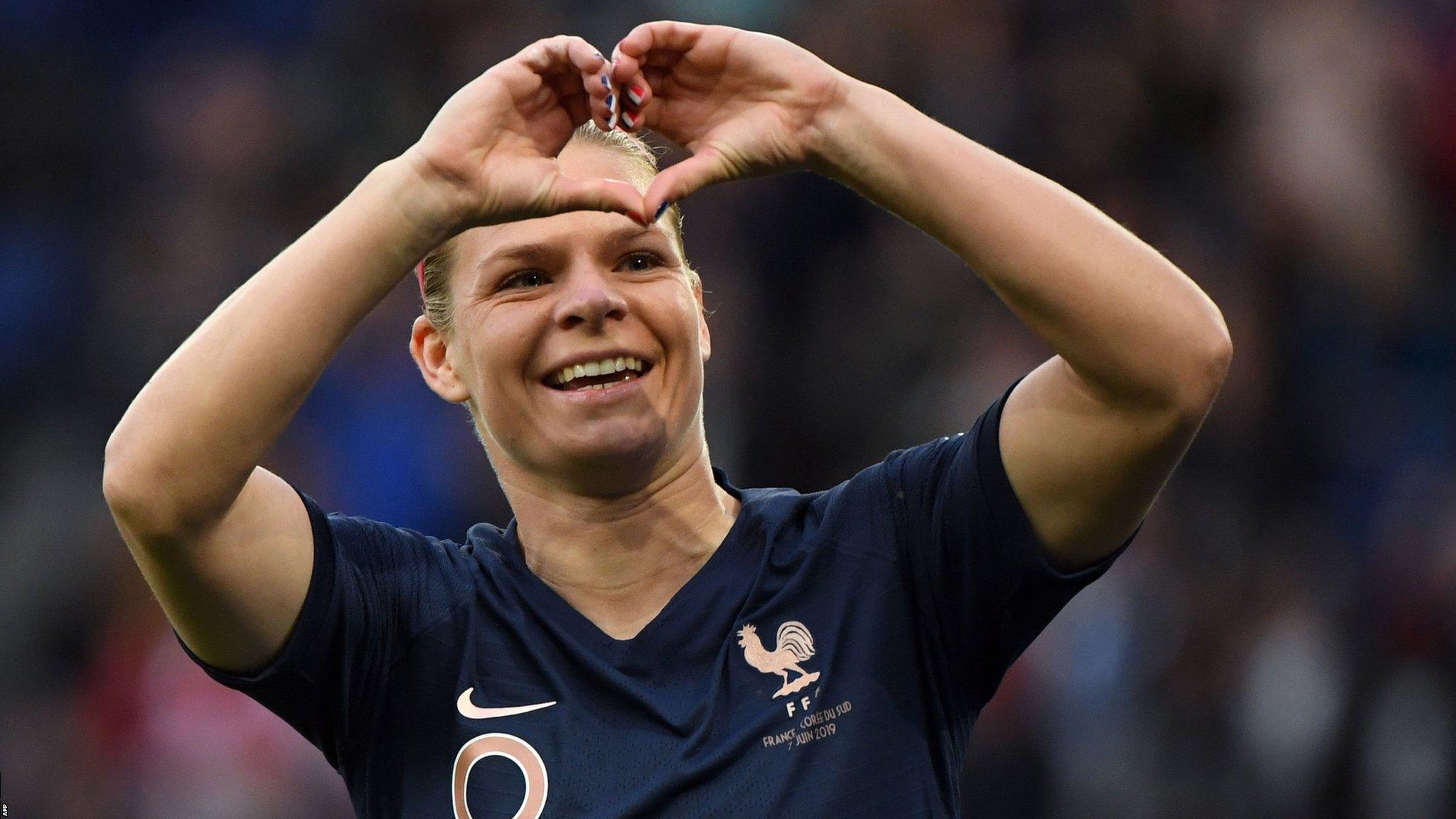 Paris, France, 7 June: France's forward Eugenie Le Sommer celebrates after scoring a goal during the France 2019 Women's World Cup Group A football match between France and South Korea, at the Parc des Princes stadium, in Paris. (Photo by Francois Xavier Marit/AFP)