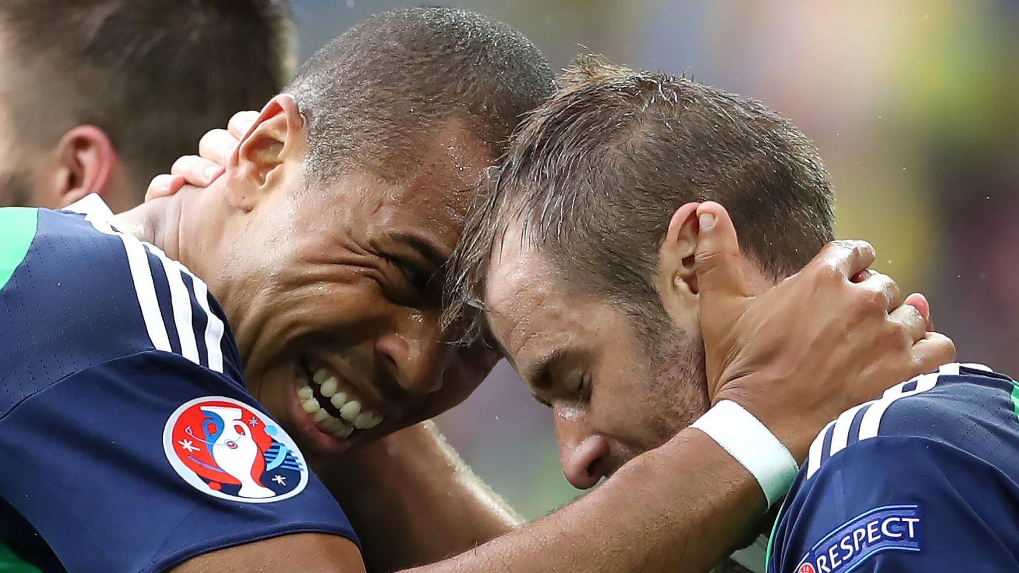 Josh Magennis celebrated with Niall McGinn after Northern Ireland's win over Ukraine on Thursday