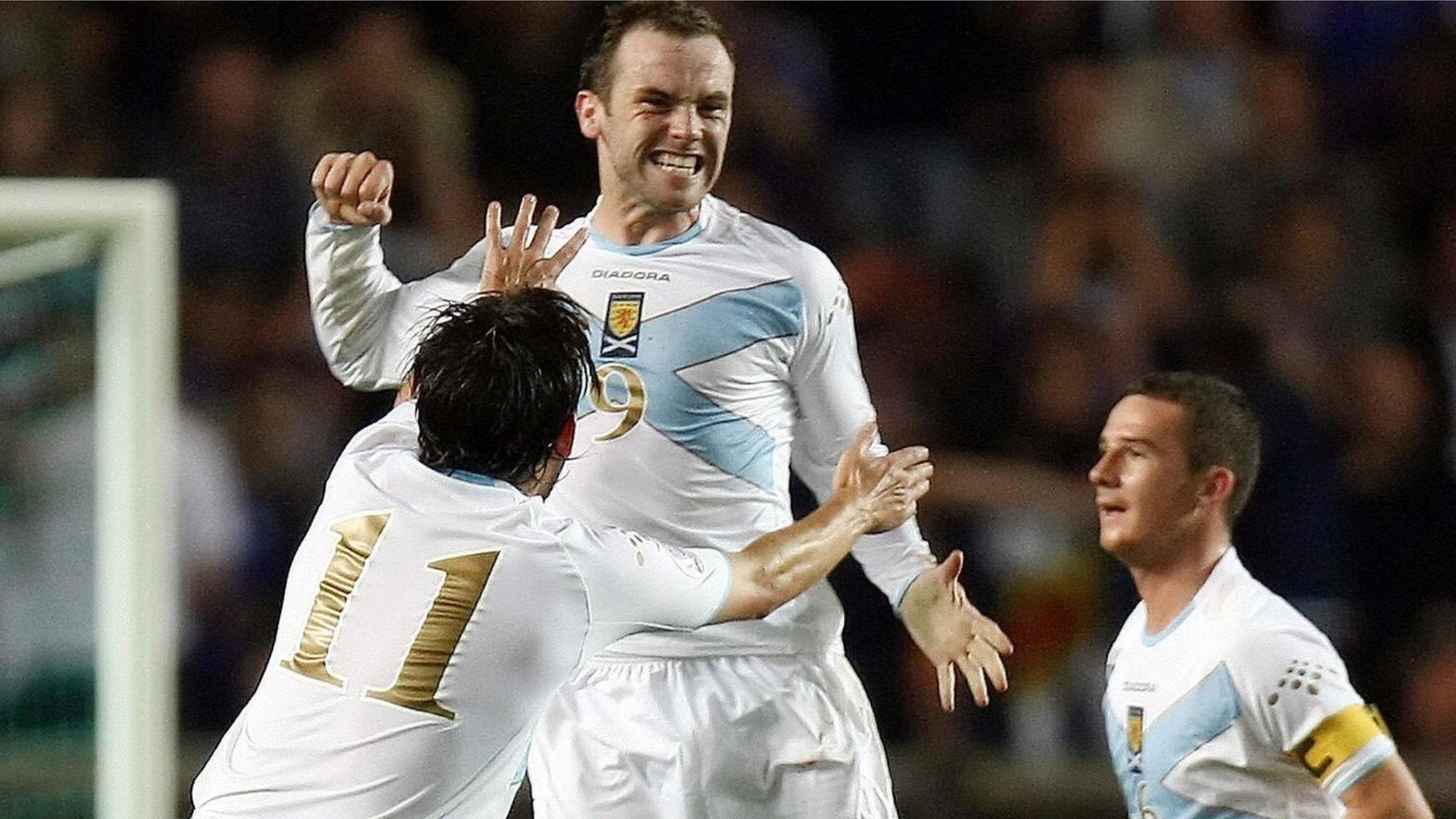 James McFadden celebrates his wonder strike against France in 2007