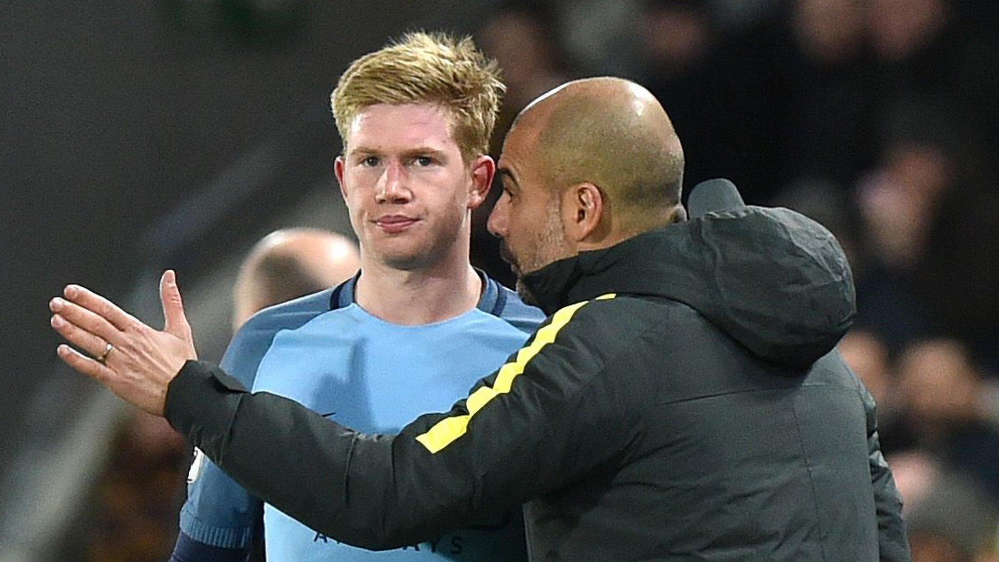 Kevin de Bruyne and Man City boss Pep Guardiola