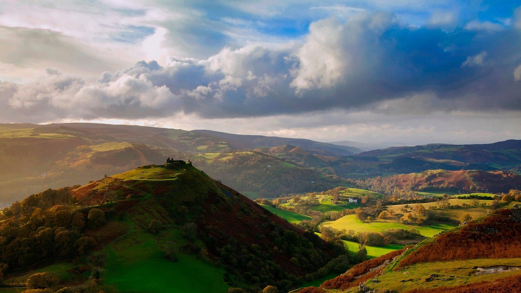 Castell Dinas Bran towering above the Dee Valley in north Wales.