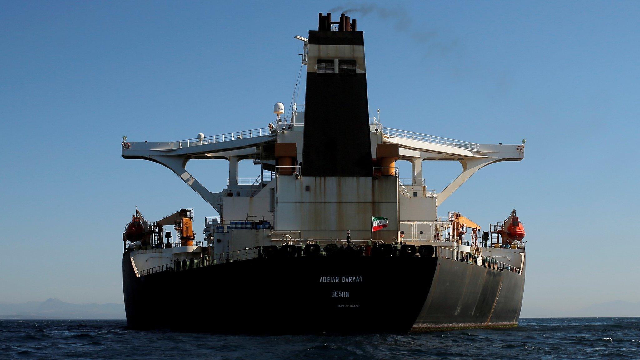 An Iranian flag flies on Iranian oil tanker Adrian Darya-1 in the Strait of Gibraltar, August 18, 2019