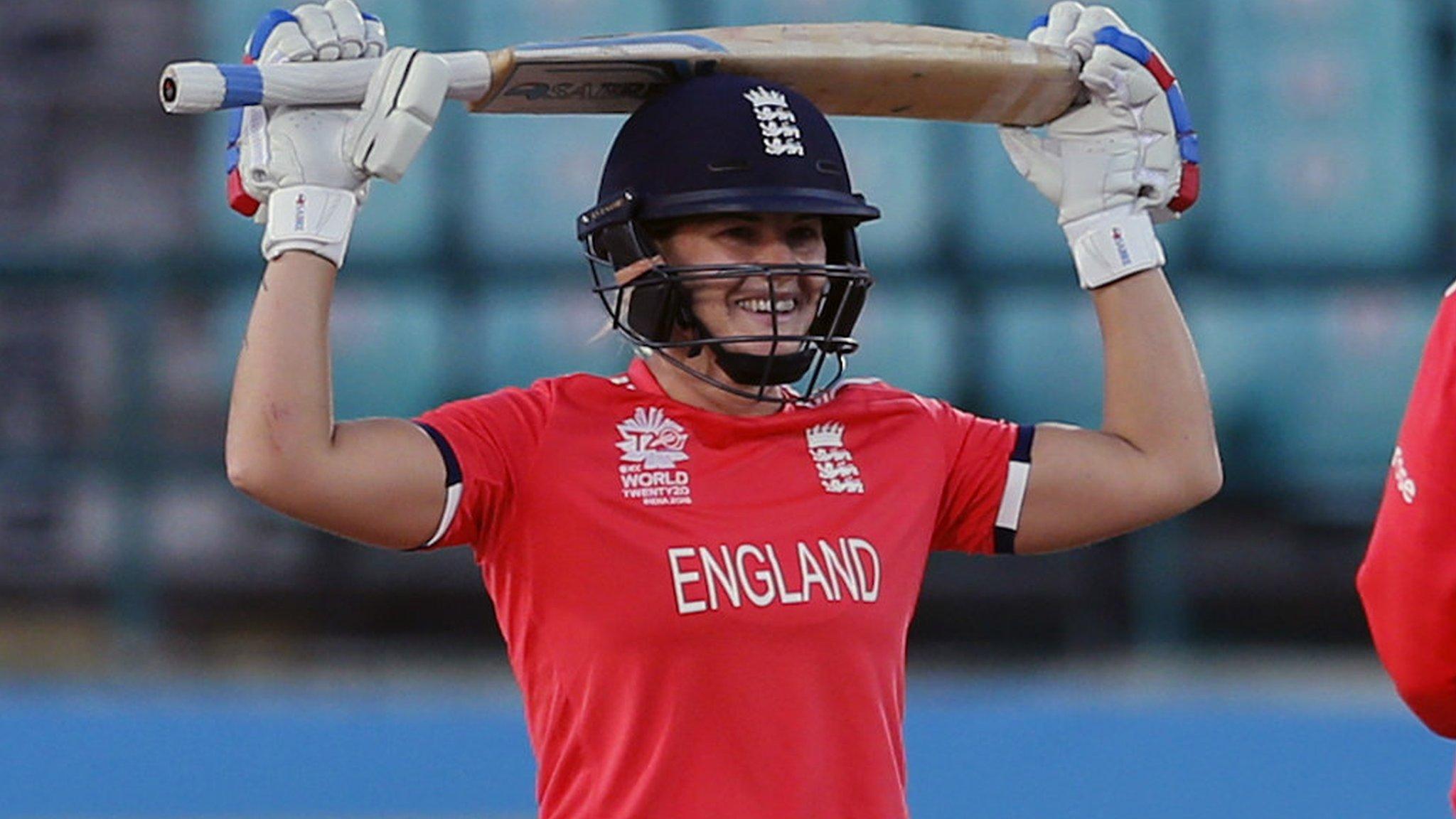 England's Katherine Brunt celebrates the moment of victory