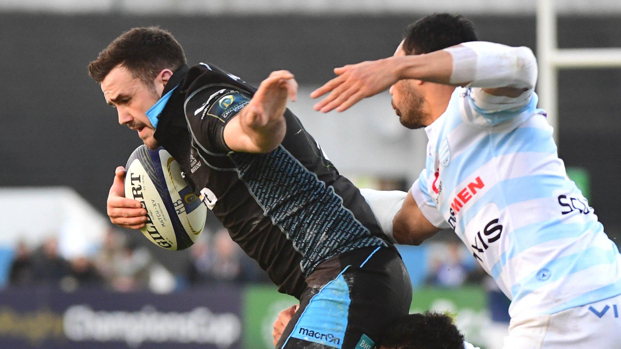 Glasgow centre Alex Dunbar breaks through the Racing 92 defence