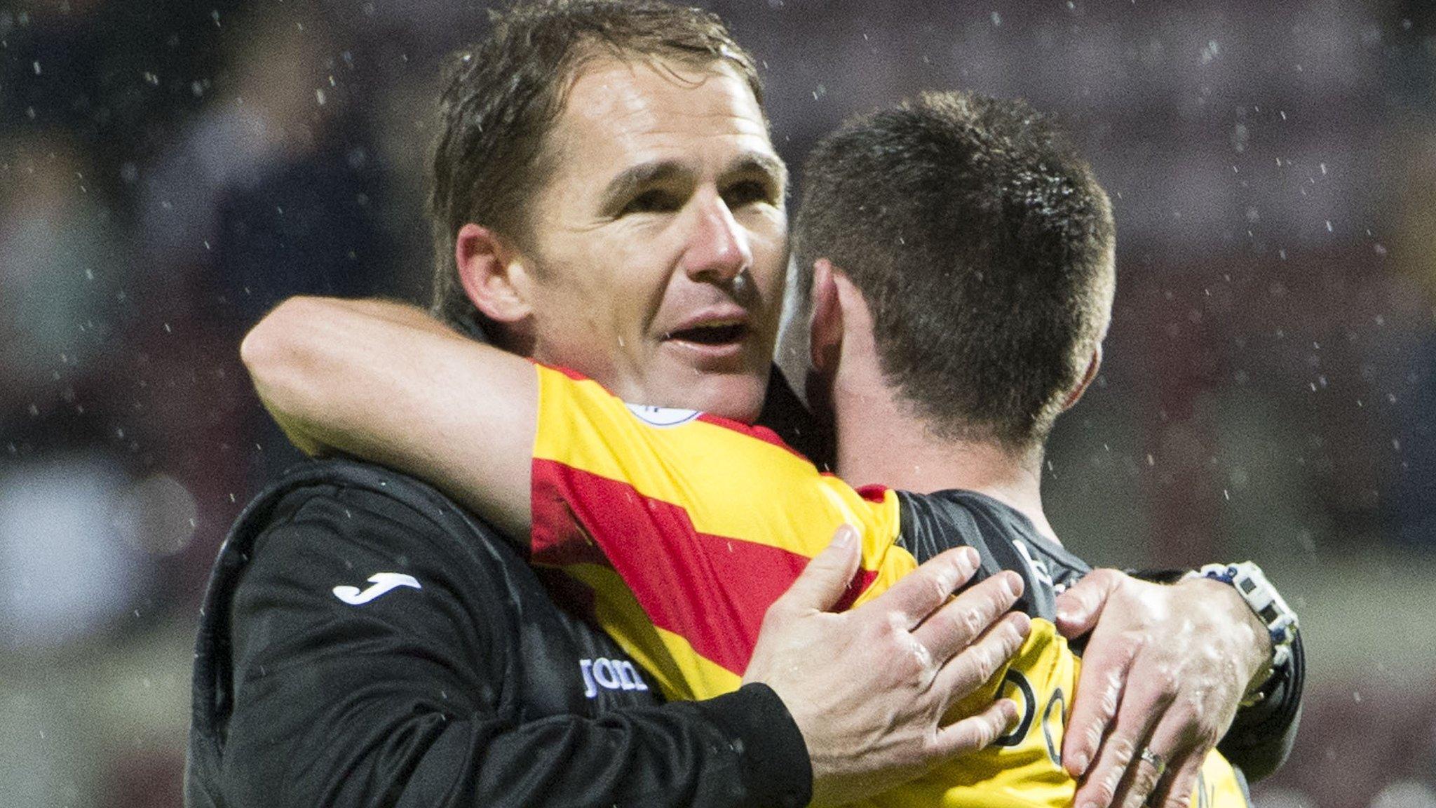 Partick Thistle's Alan Archibald and Kris Doolan embrace