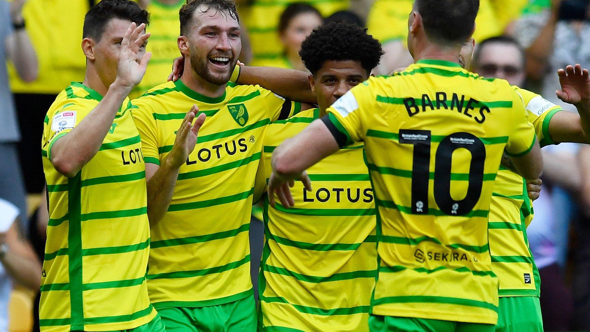 Norwich celebrate scoring a goal