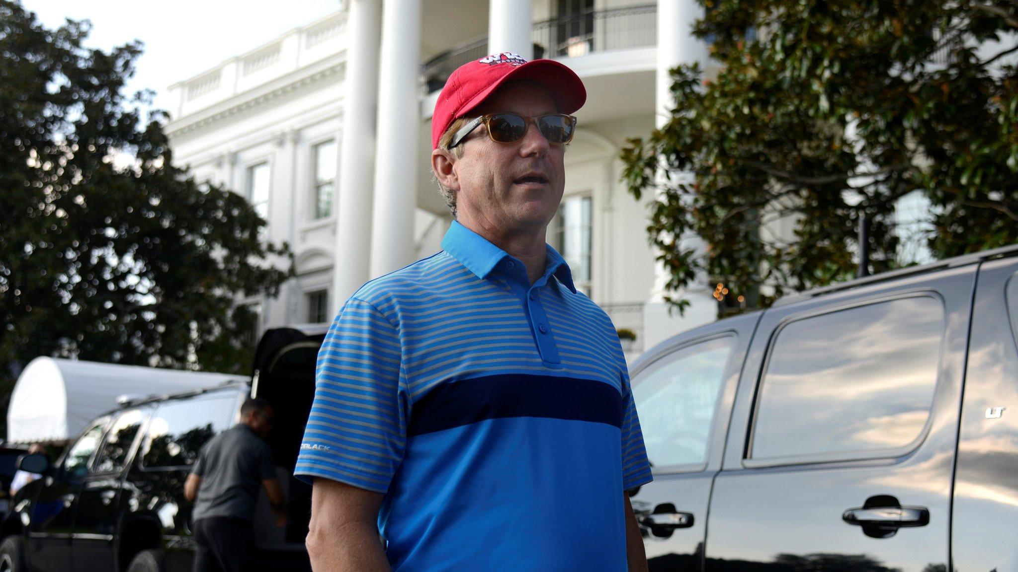 Sen. Rand Paul (R-KY) chats with the press as he returns to the White House after a round of golf with President Donald Trump, in Washington, U.S., October 15, 2017