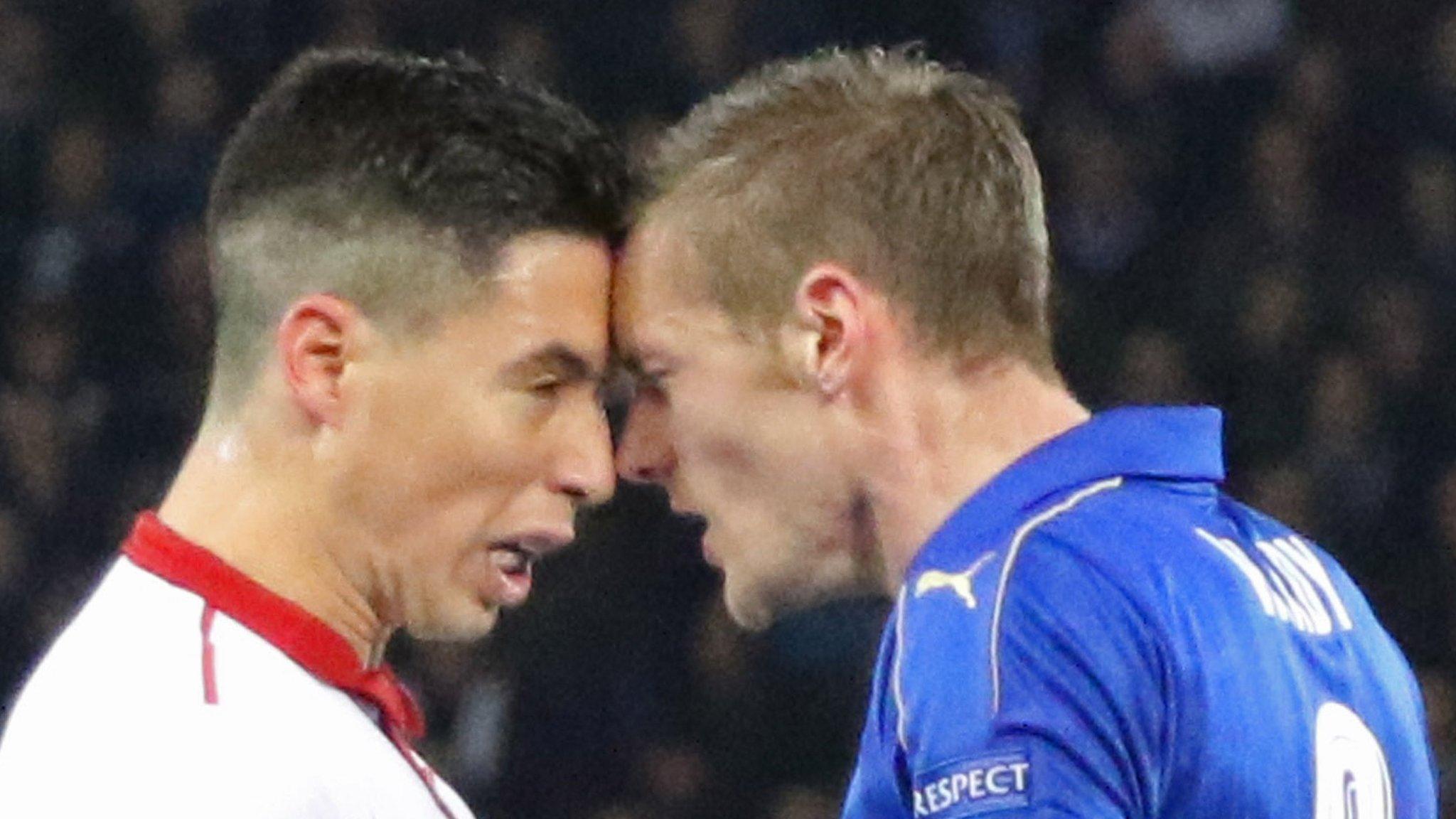 Samir Nasri picked up a second yellow card in the 74th minute for a clash of heads with Jamie Vardy