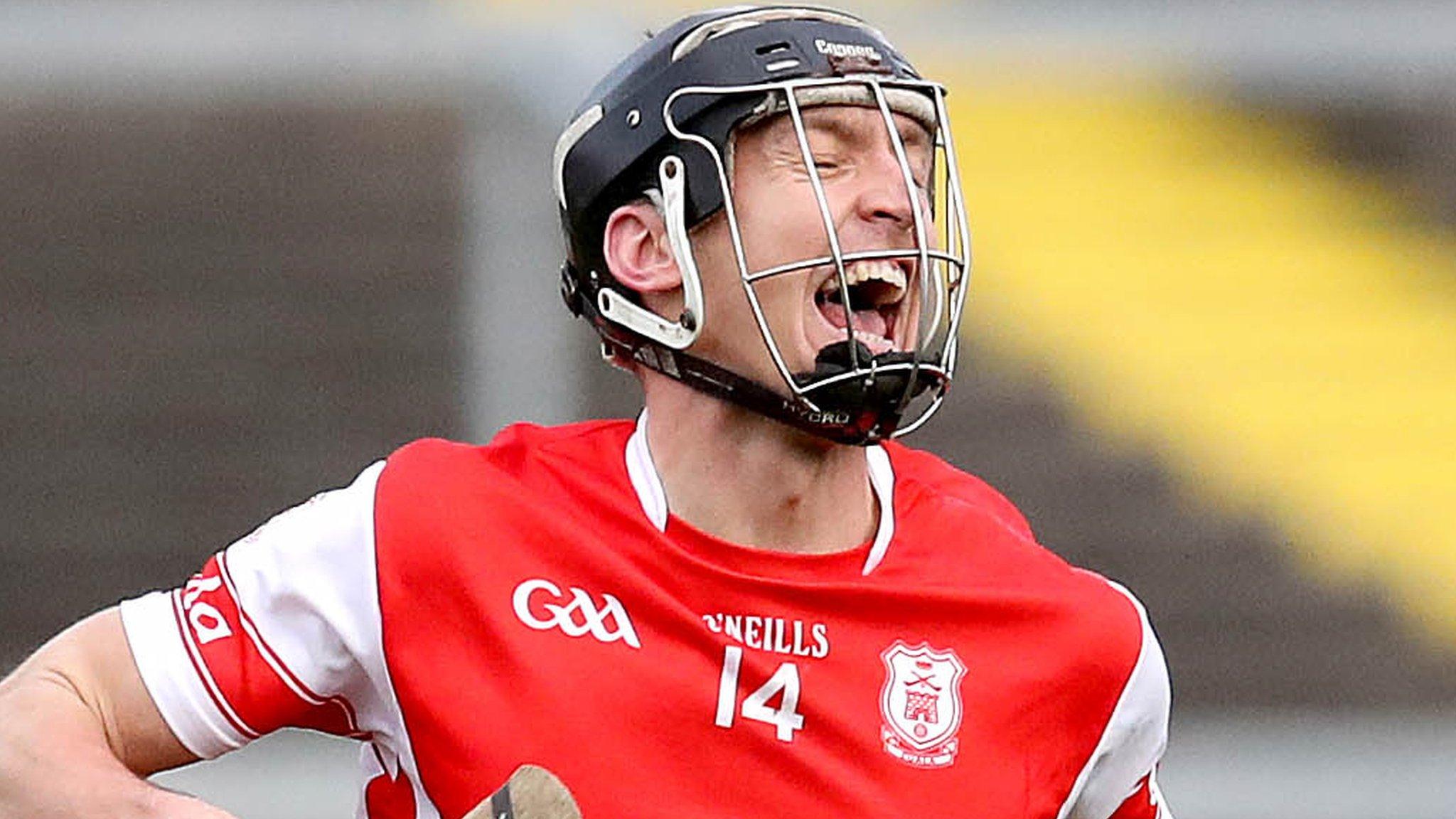 Mark Schutte celebrates after scoring Cuala's third goal against O'Loughlin Gaels